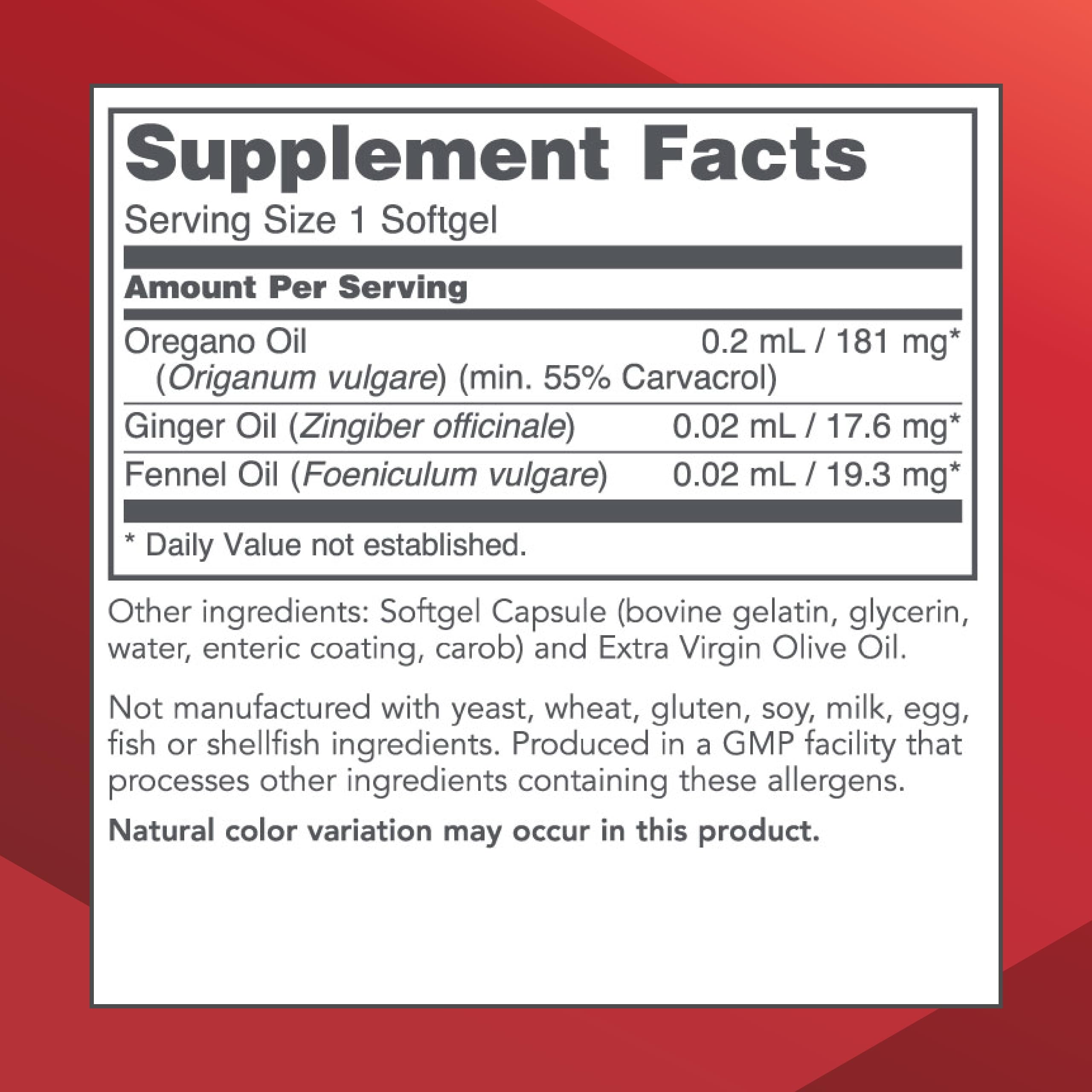 Oregano Oil PROTOCOL FOR LIFE BALANCE con recubrimiento entérico para liberación intestinal.