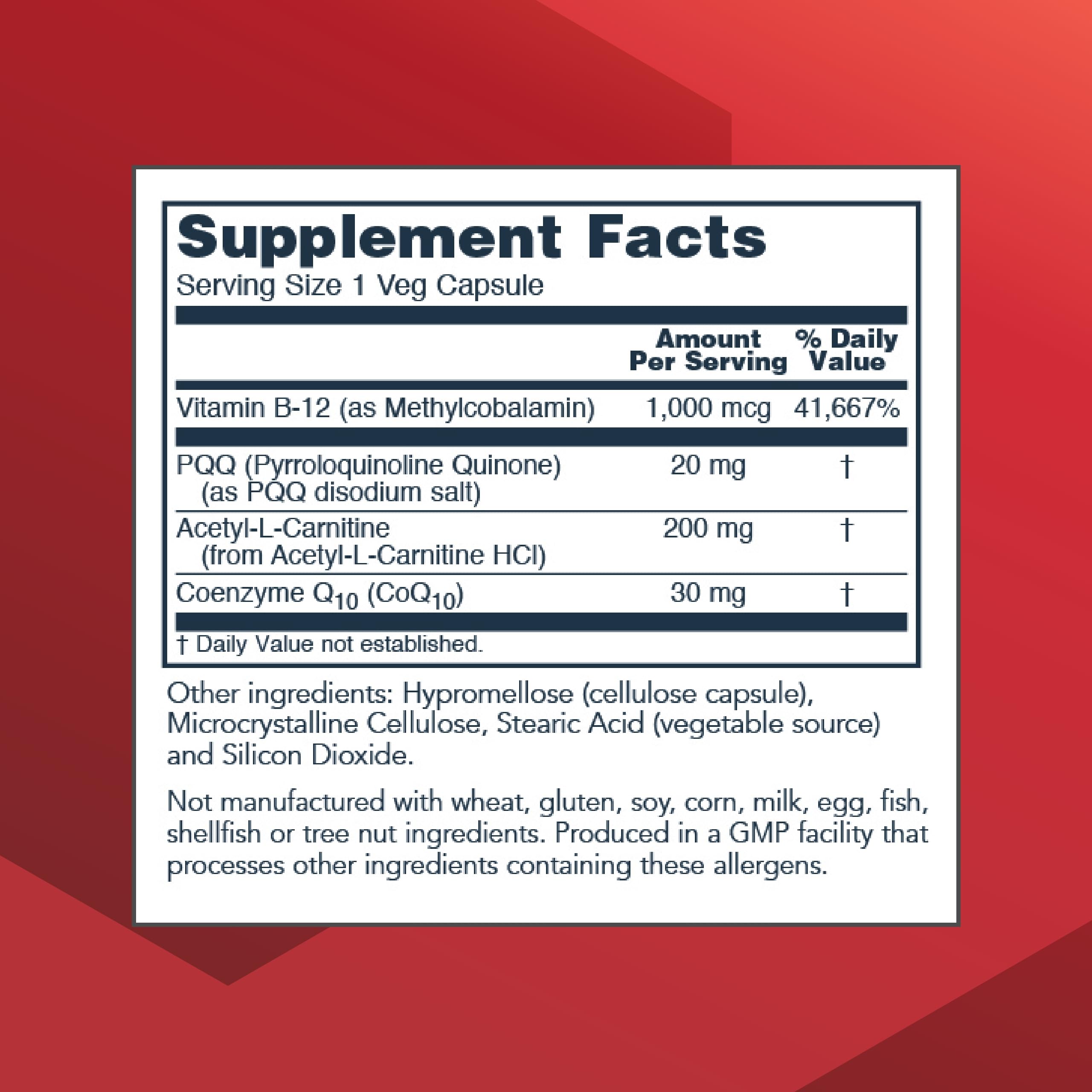 PROTOCOL FOR LIFE BALANCE PQQ Complex etiqueta frontal: información clara de ingredientes y beneficios posibles