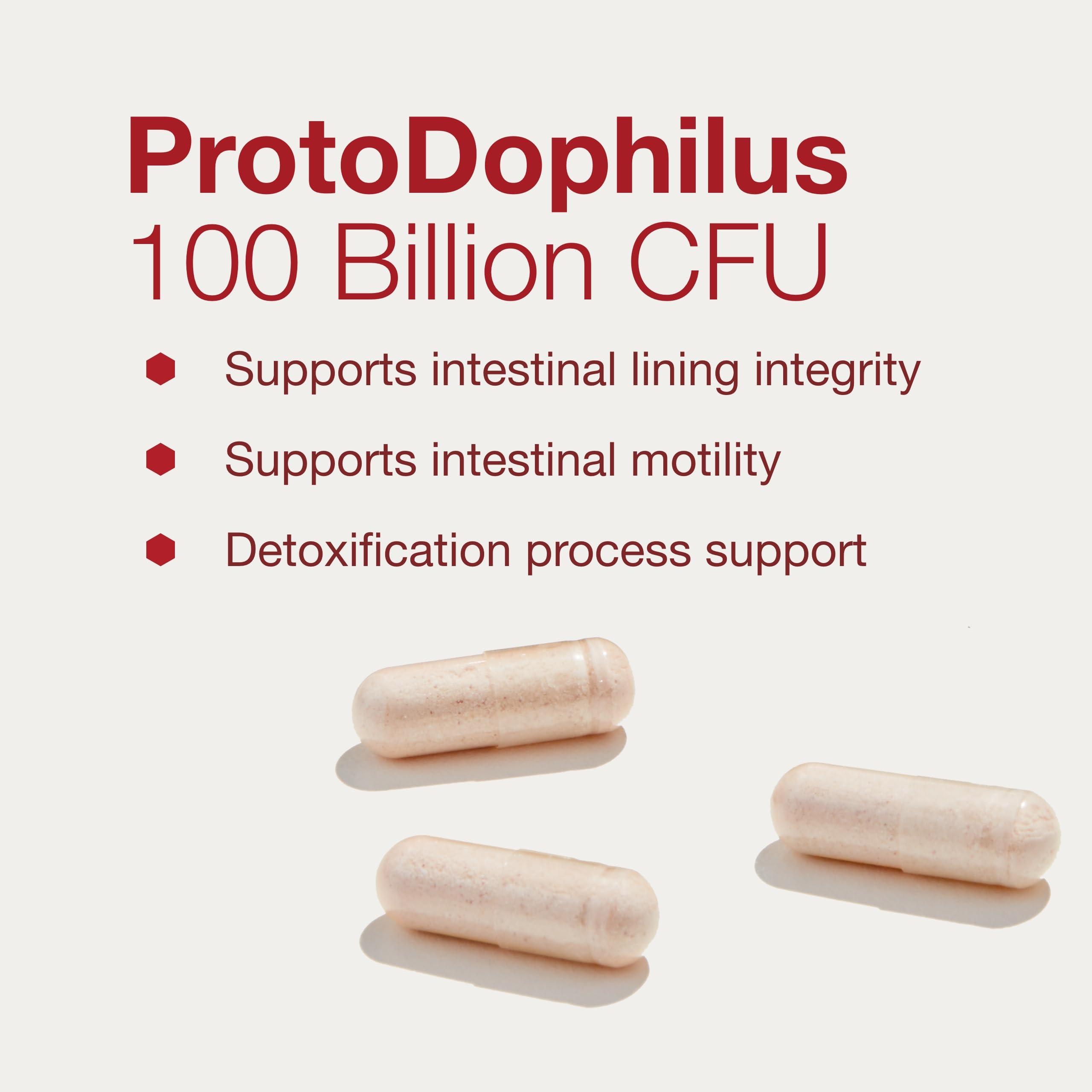 Empaque de Proto Dophilus con 30 cápsulas para conveniencia diaria.