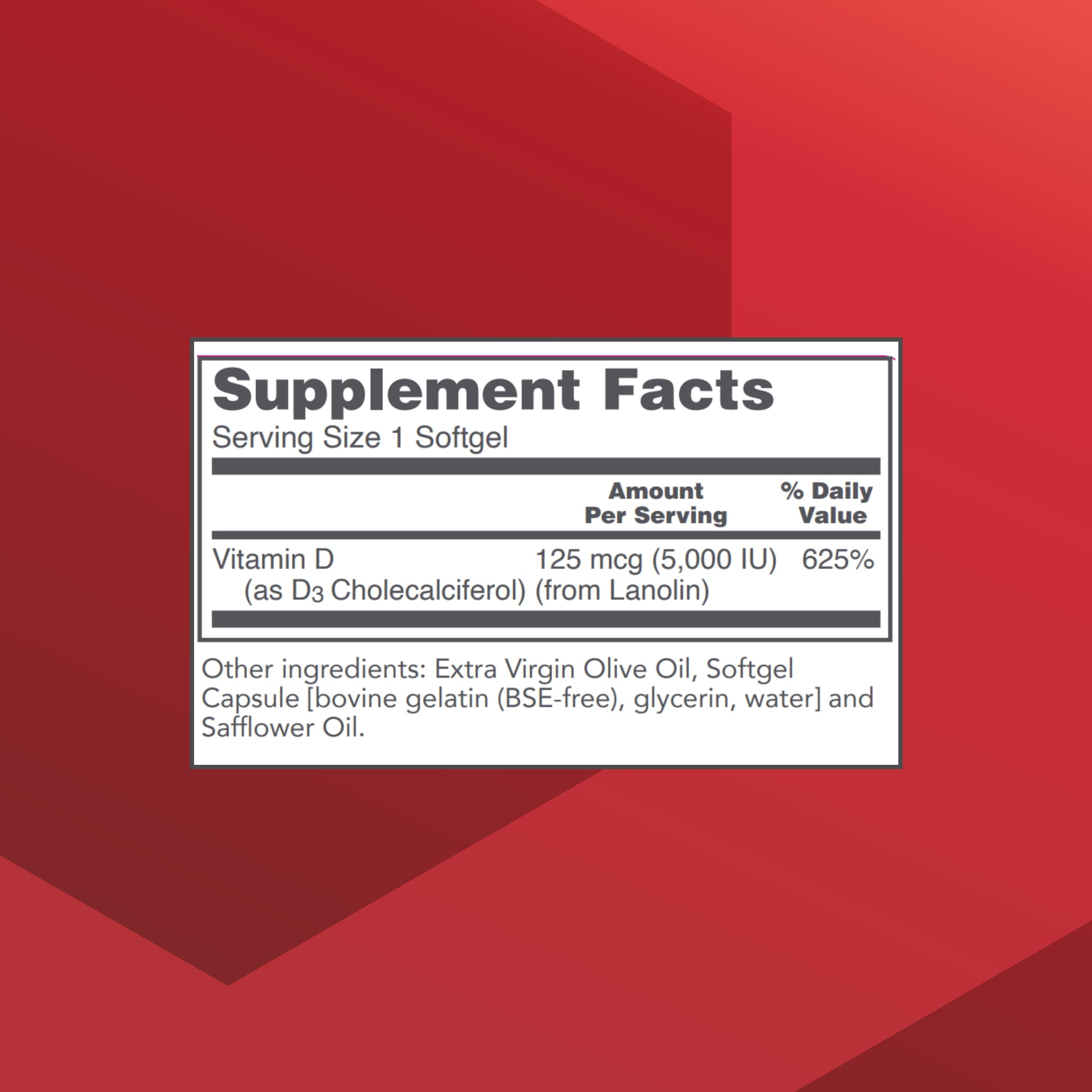 PROTOCOL FOR LIFE BALANCE Vitamina D3 5000IU — etiqueta frontal que destaca pureza y seguridad del suplemento