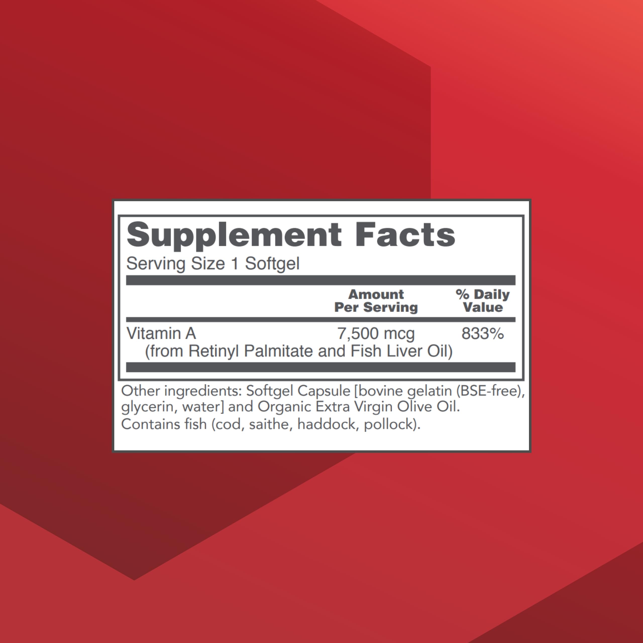 Vitamina A PROTOCOL FOR LIFE BALANCE, etiqueta frontal con información clara para uso seguro