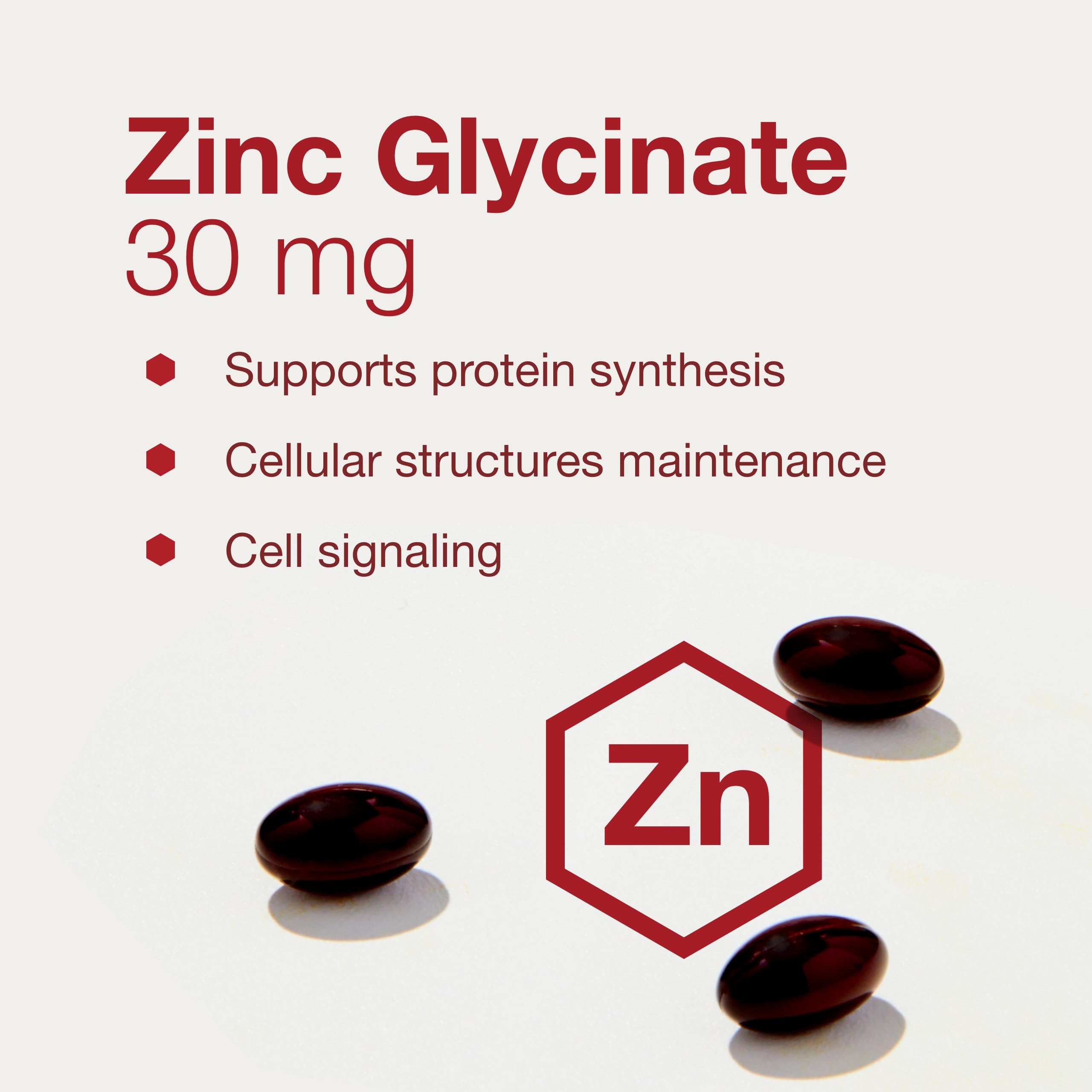 PROTOCOL FOR LIFE BALANCE Zinc Glycinate 30mg, caja frontal, visión clara del producto.