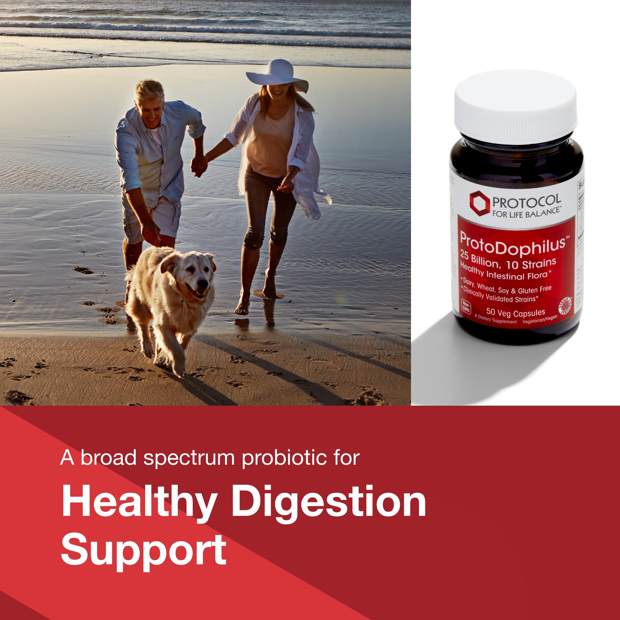 Proto Dophilus etiqueta del producto, muestra cepas y CFU para confianza.