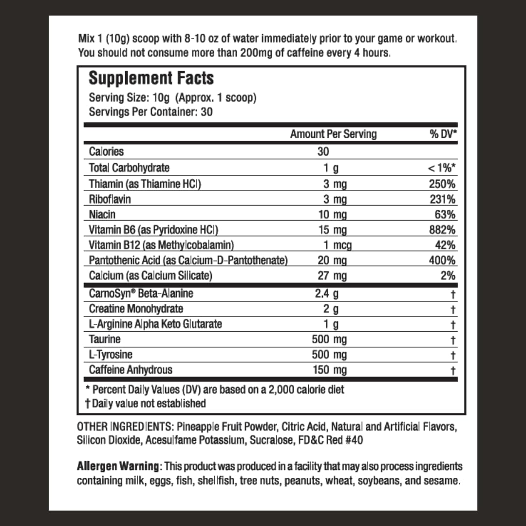 Proven4 Pre Workout Fruta Punch polvo, mezcla fácil para concentración y energía estable.