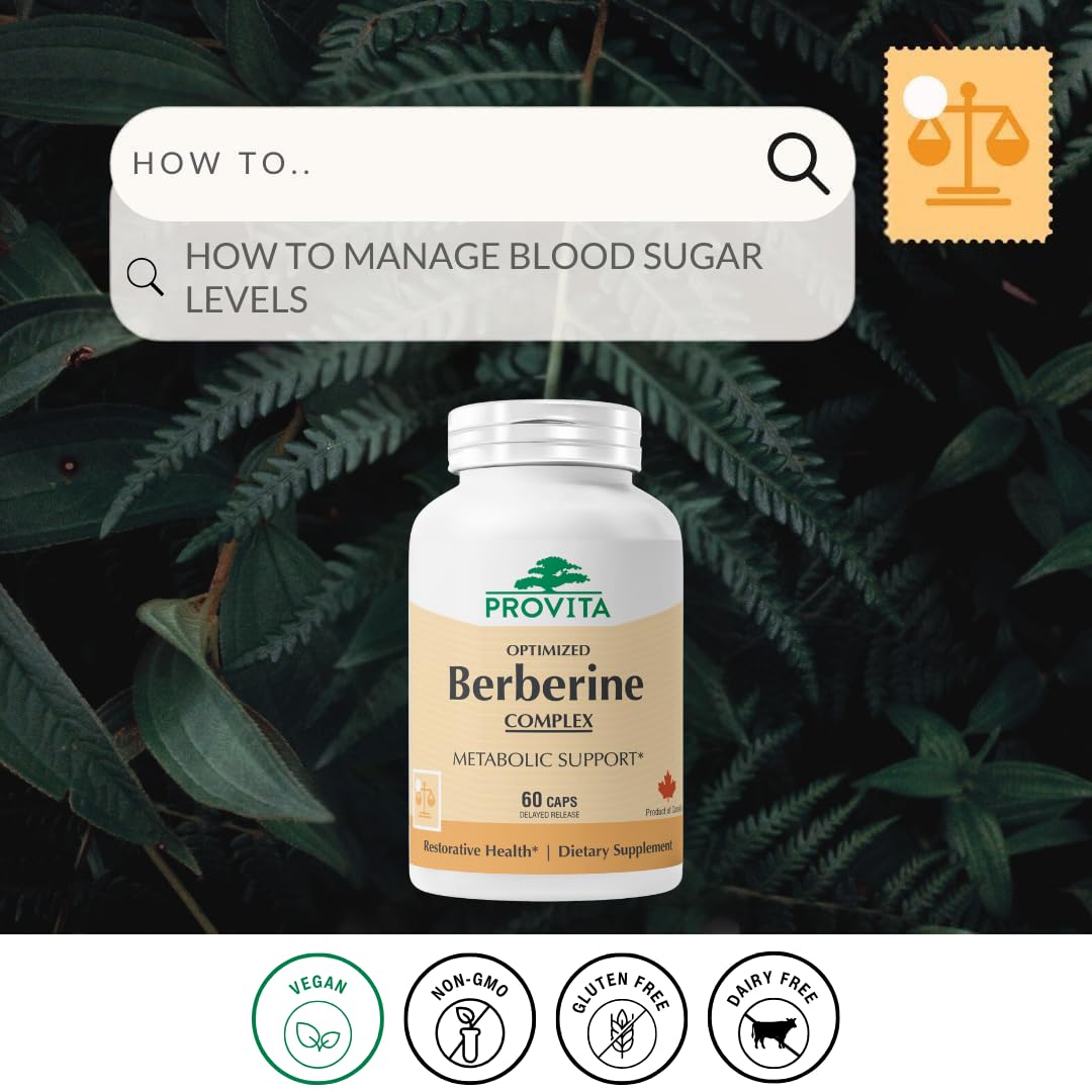 Etiqueta frontal de PROVITA Berberine TPGS destaca la dosis y beneficios para la rutina diaria.
