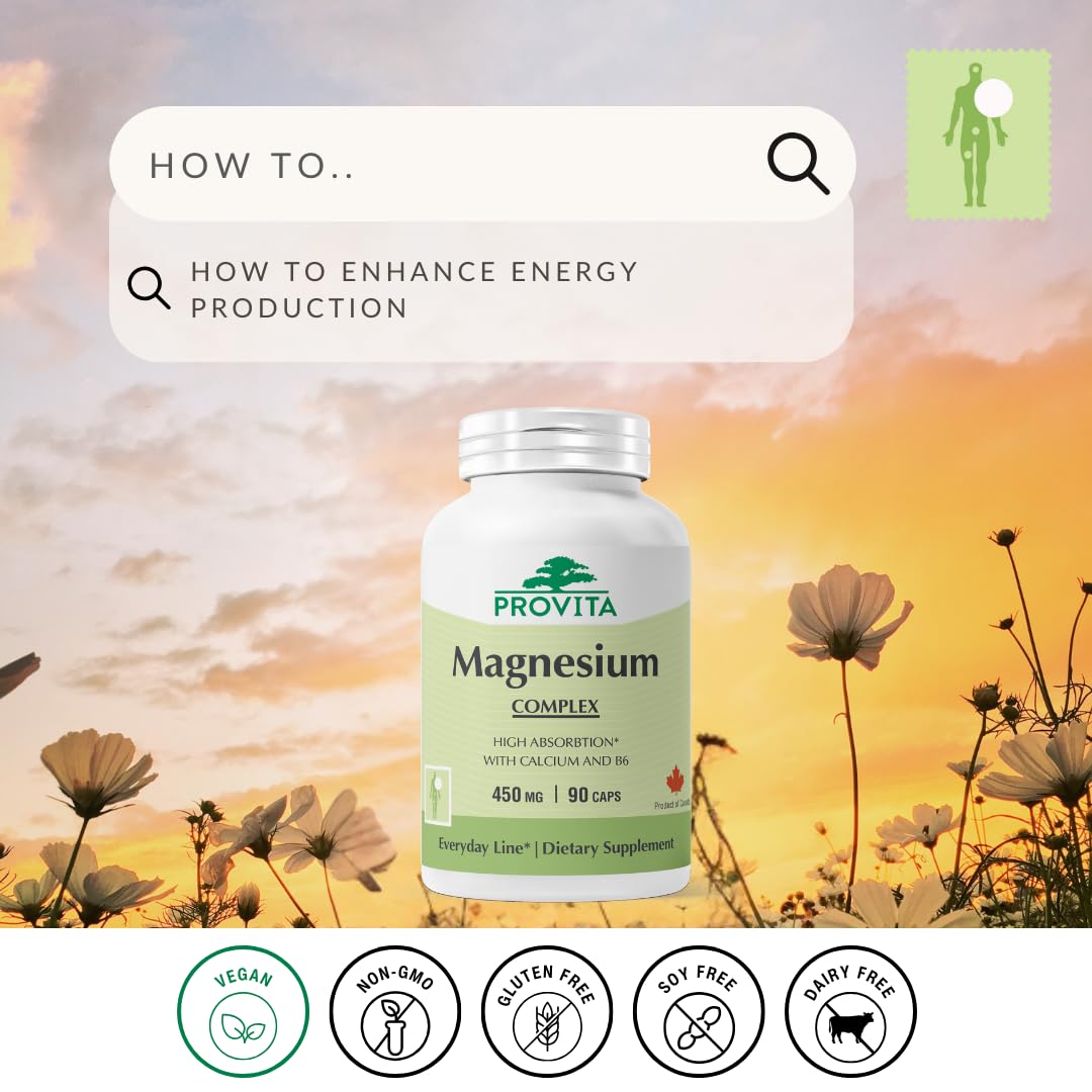 Provita Magnesium Complex, cápsulas, fácil de tragar para uso diario.