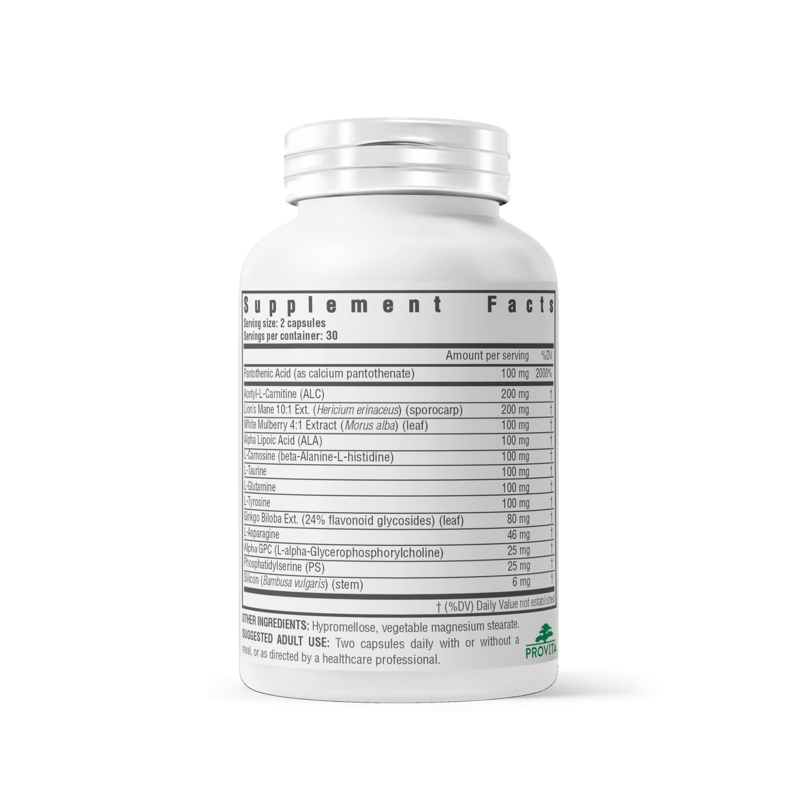 PROVITA Neuro Max™, primeros planos de ingredientes clave y beneficios.