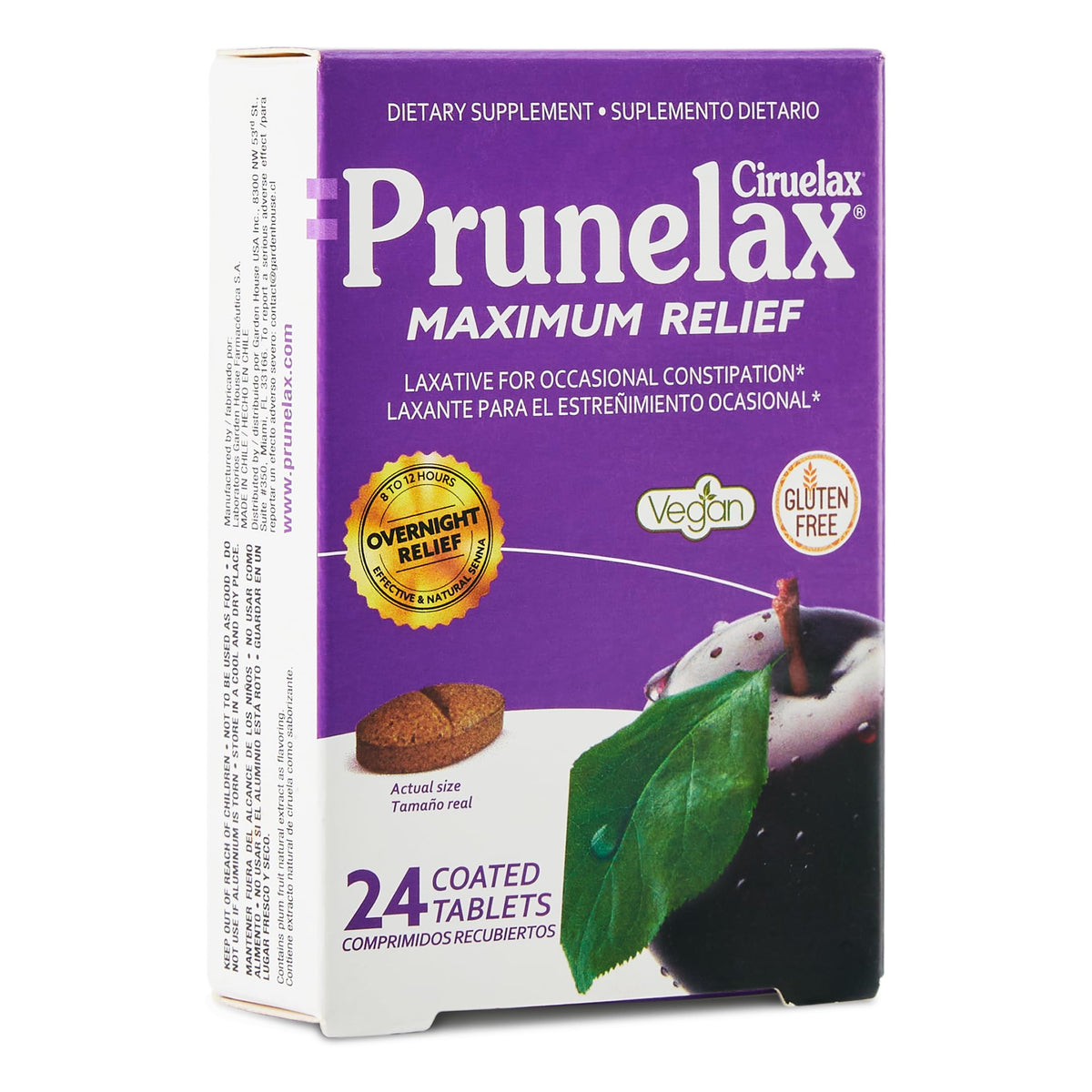 Prunelax Ciruelax caja frontal, alivio suave para estreñimiento ocasional