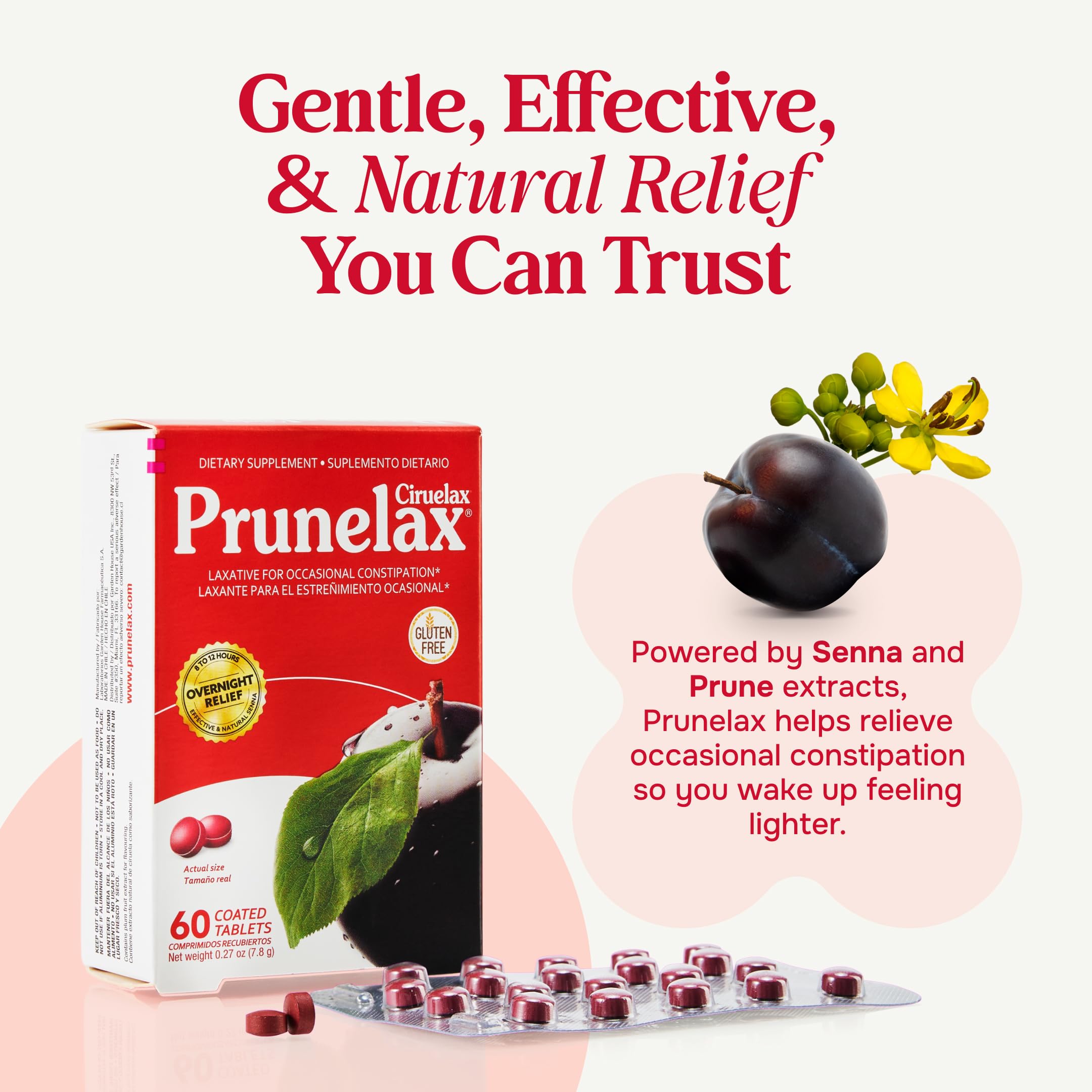 Prunelax Ciruelax caja y tabletas para uso diario cómodo