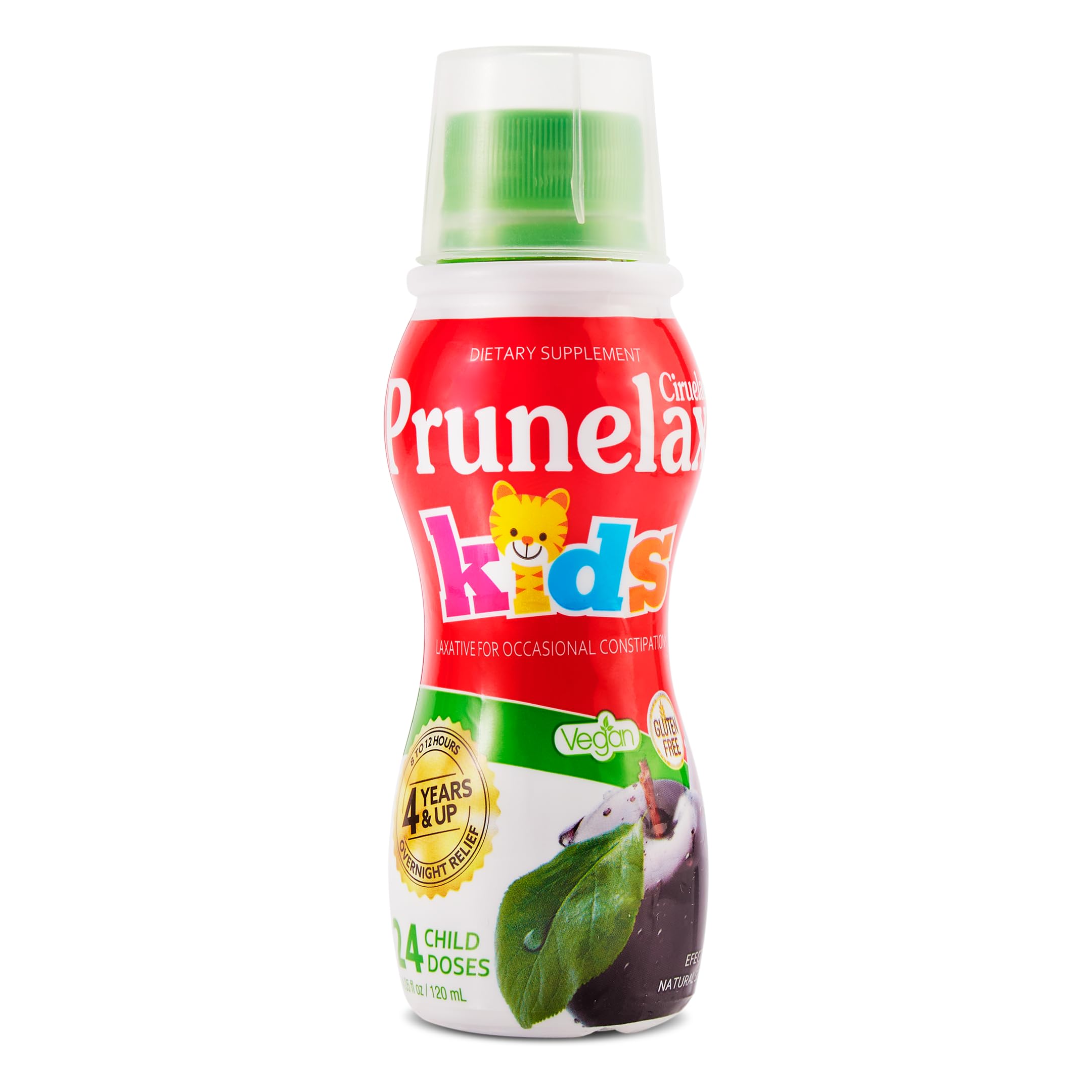 Prunelax Ciruelax frasco de sirope para niños, alivio suave por la mañana.