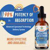 Etiqueta de Prunucis Glutatión Liposomal muestra ingredientes clave y beneficios.
