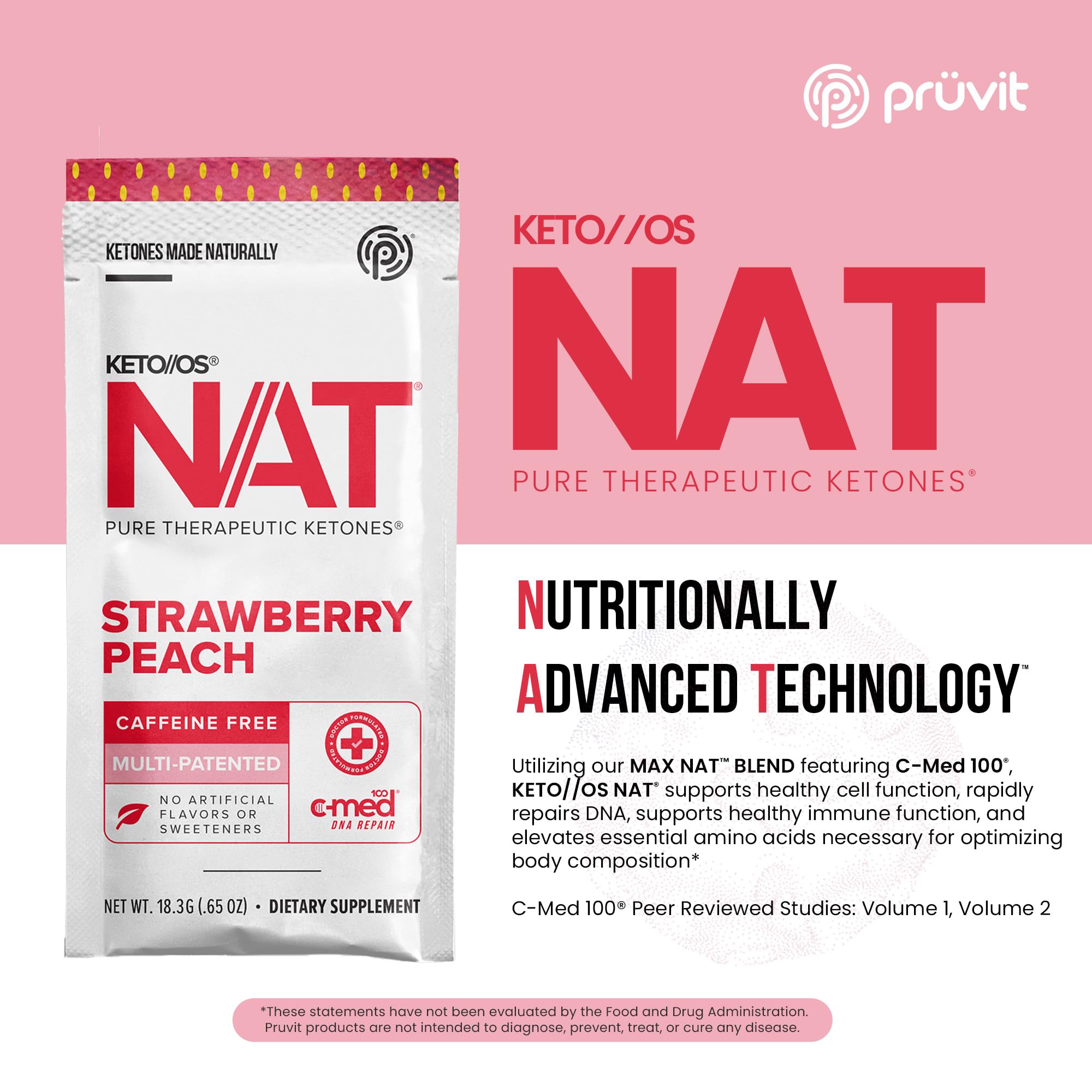 PRÜVIT OS NAT Strawberry Peach, empaque de 20 sobres para llevar contigo.