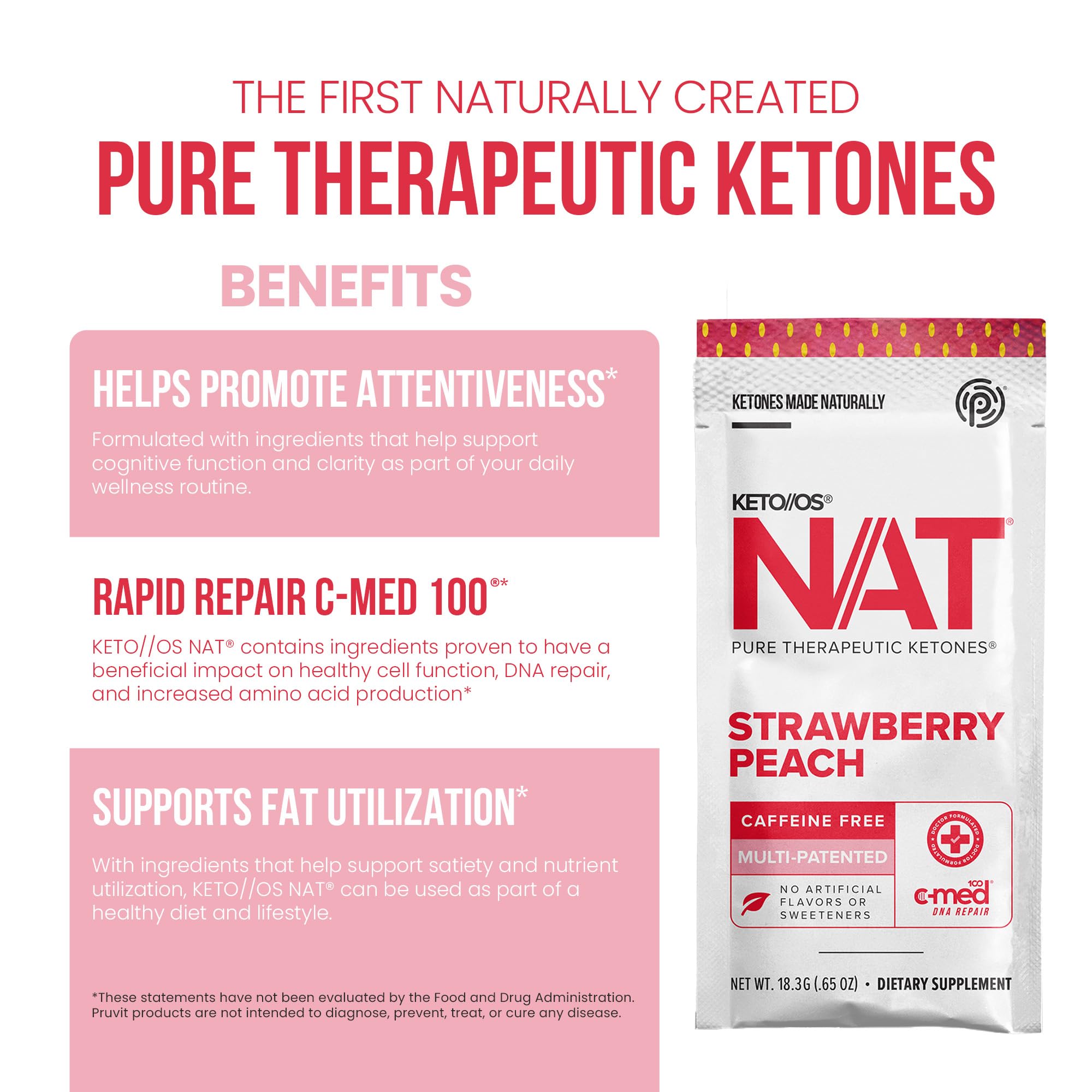PRÜVIT OS NAT Strawberry Peach, etiqueta clara con indicaciones de uso.