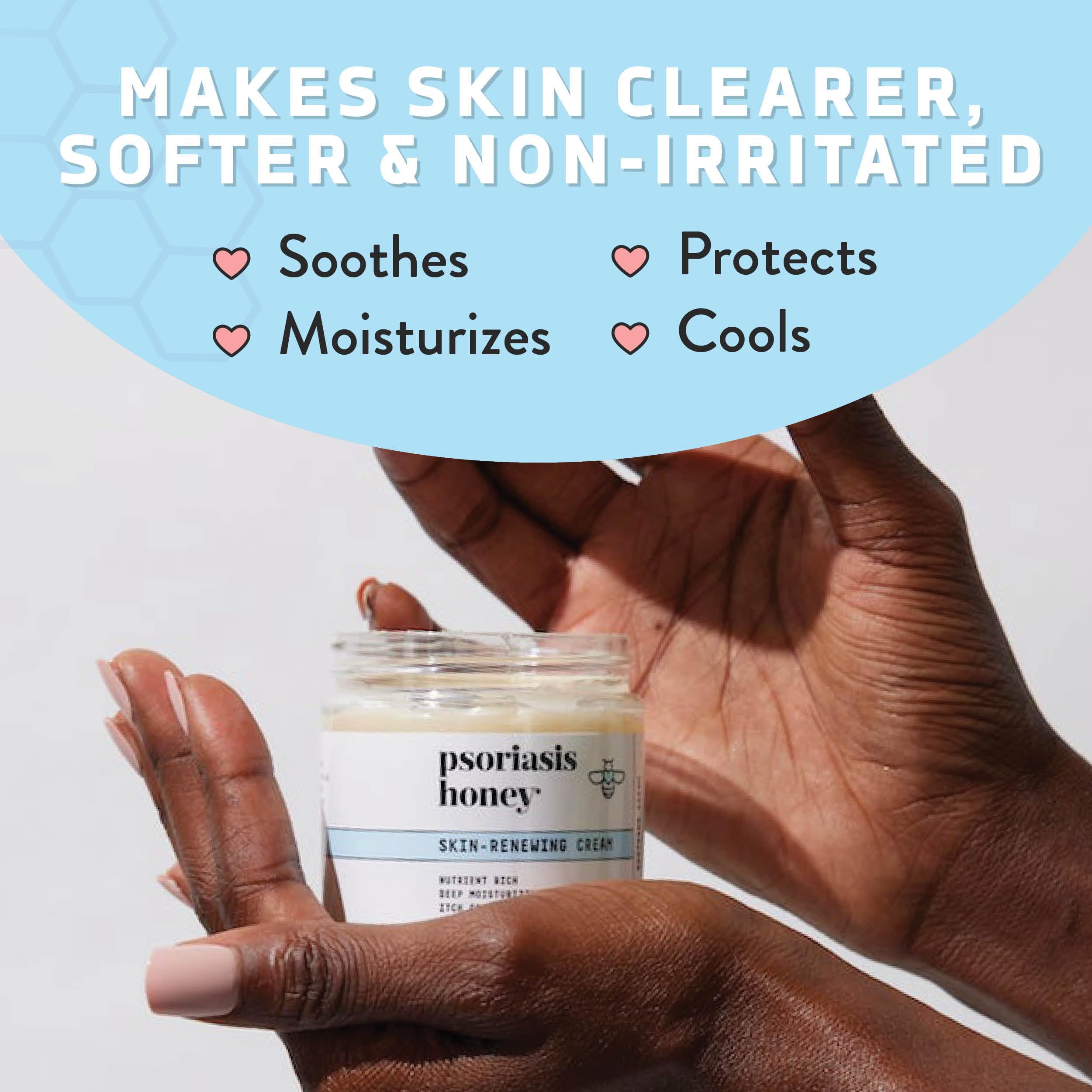 PSORIASIS HONEY aplicación diaria en la piel, confort y cuidado.