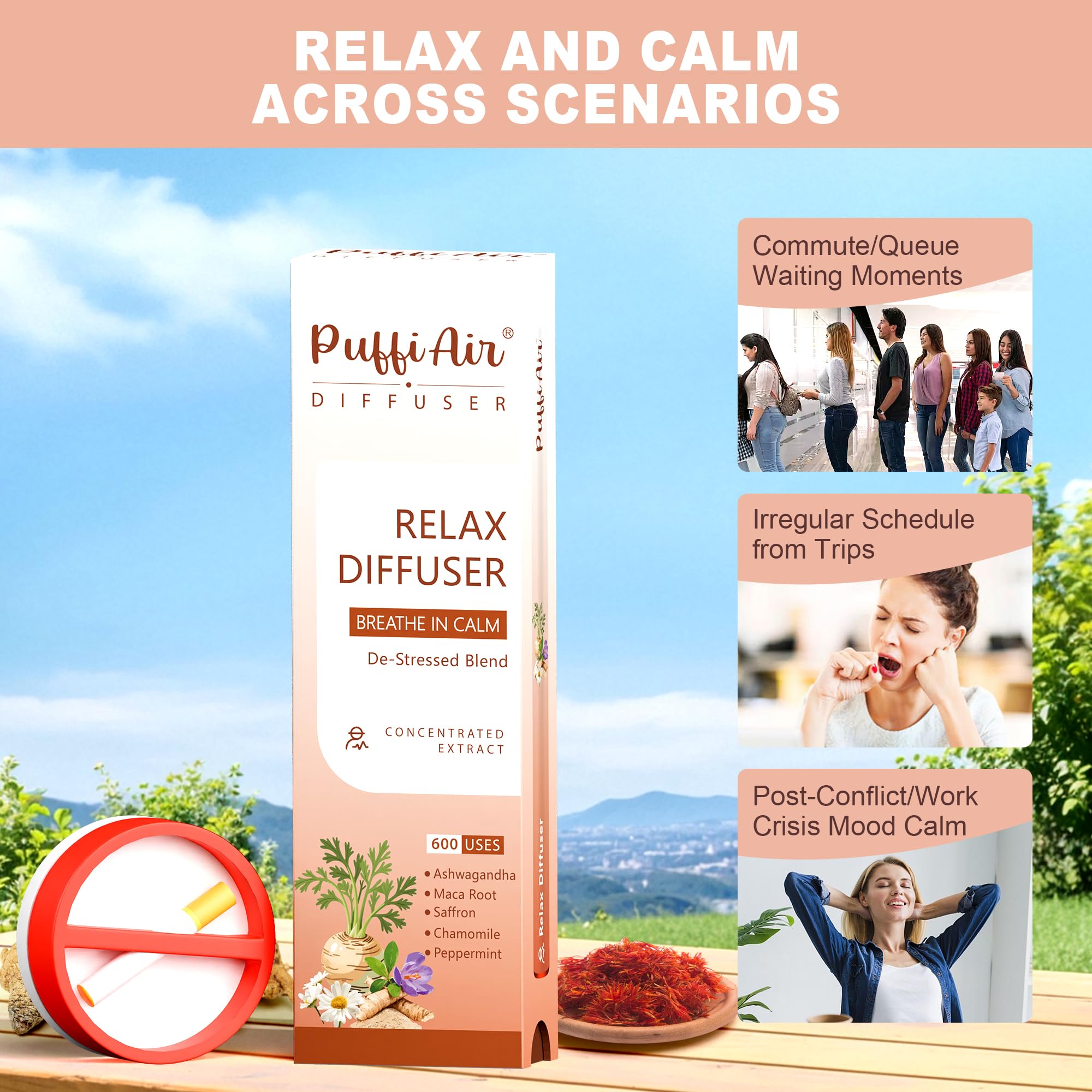 PUFFIAIR difusor herbal pen en empaque, perfecto para regalar o guardar
