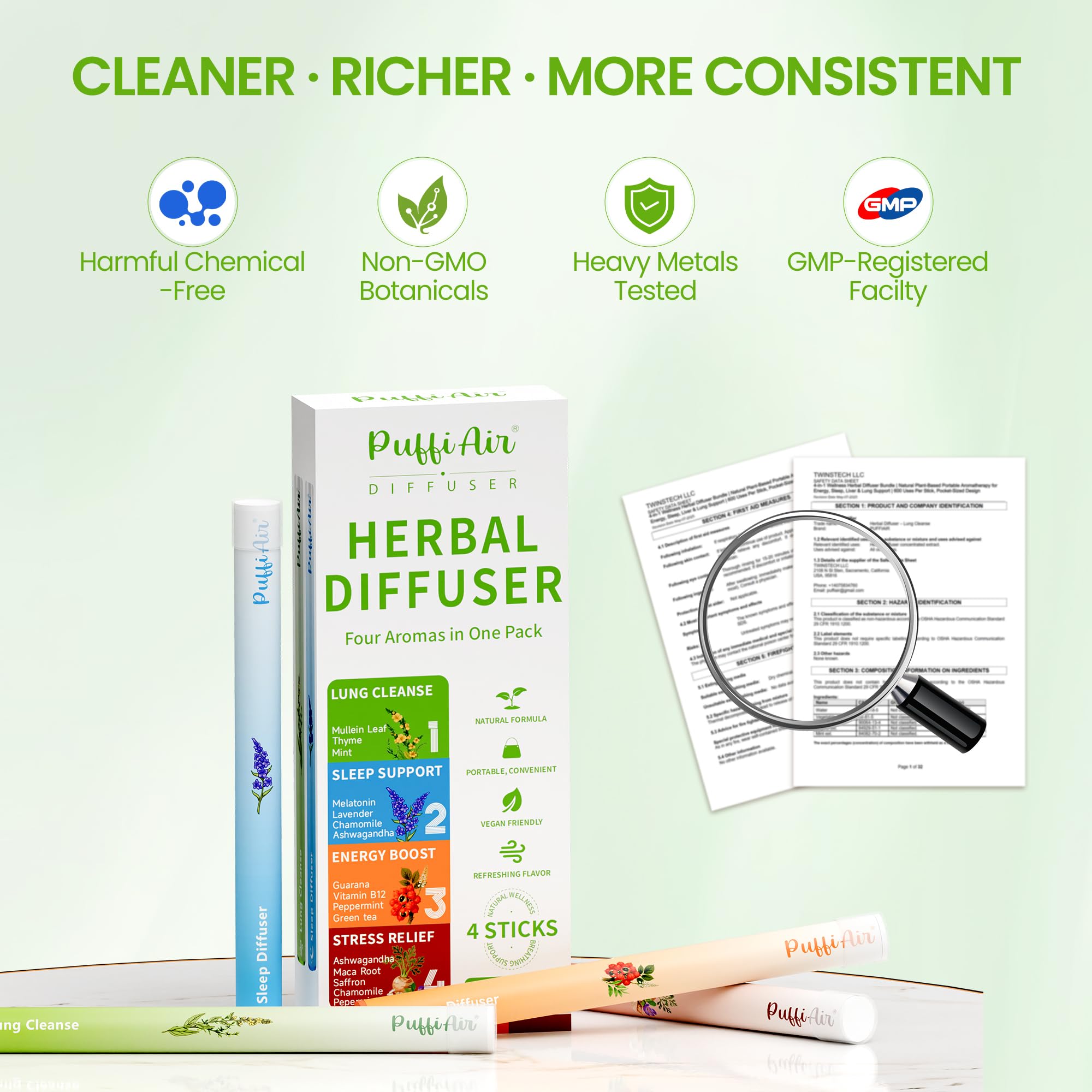 PUFFIAIR paquete completo: set 4 en 1 para bienestar diario en casa, oficina y viaje