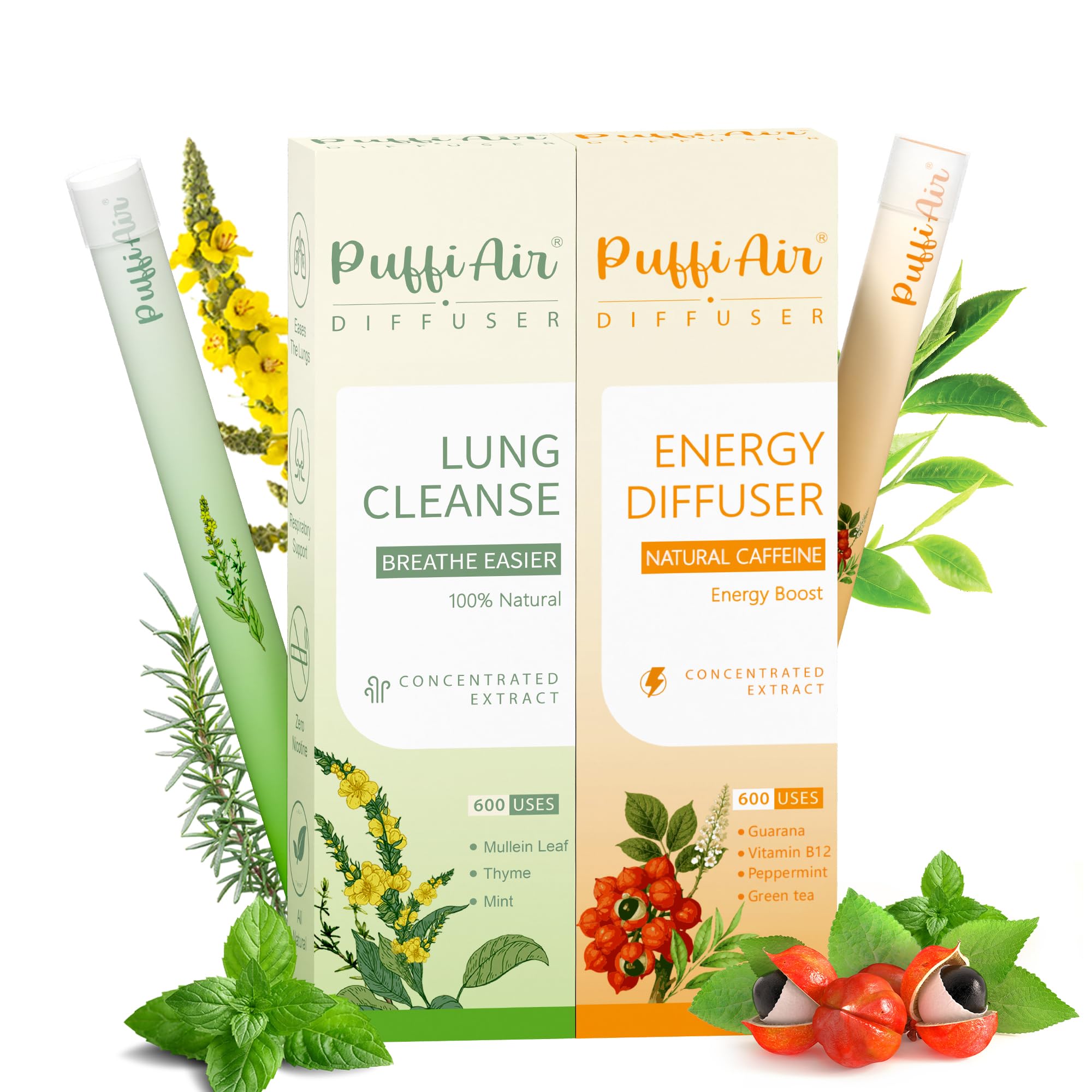 PUFFIAIR dúo de difusores herbales para detox y energía, ideal para casa y oficina.