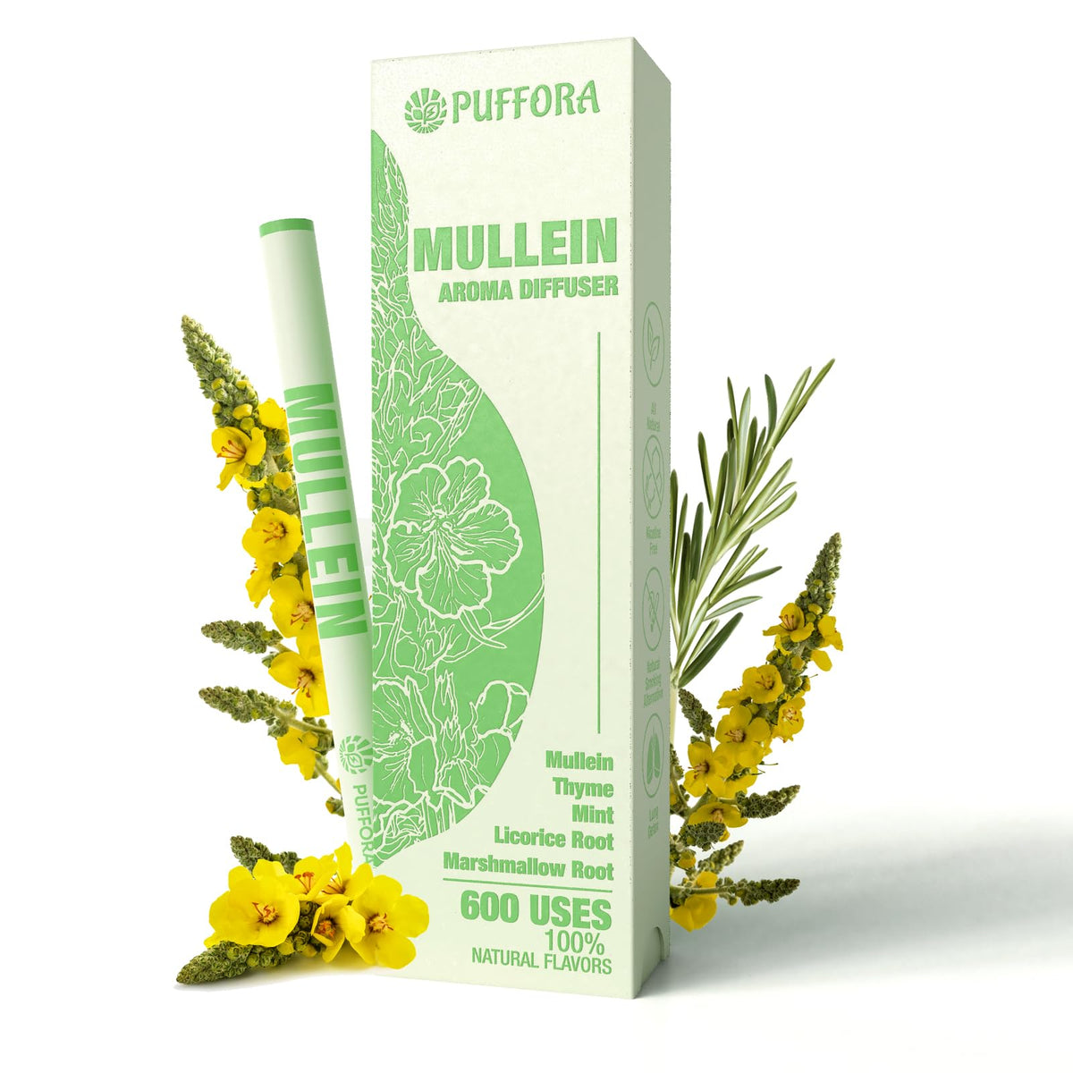 Puffora Mullein pen: empaque compacto para llevar en el bolso y uso diario