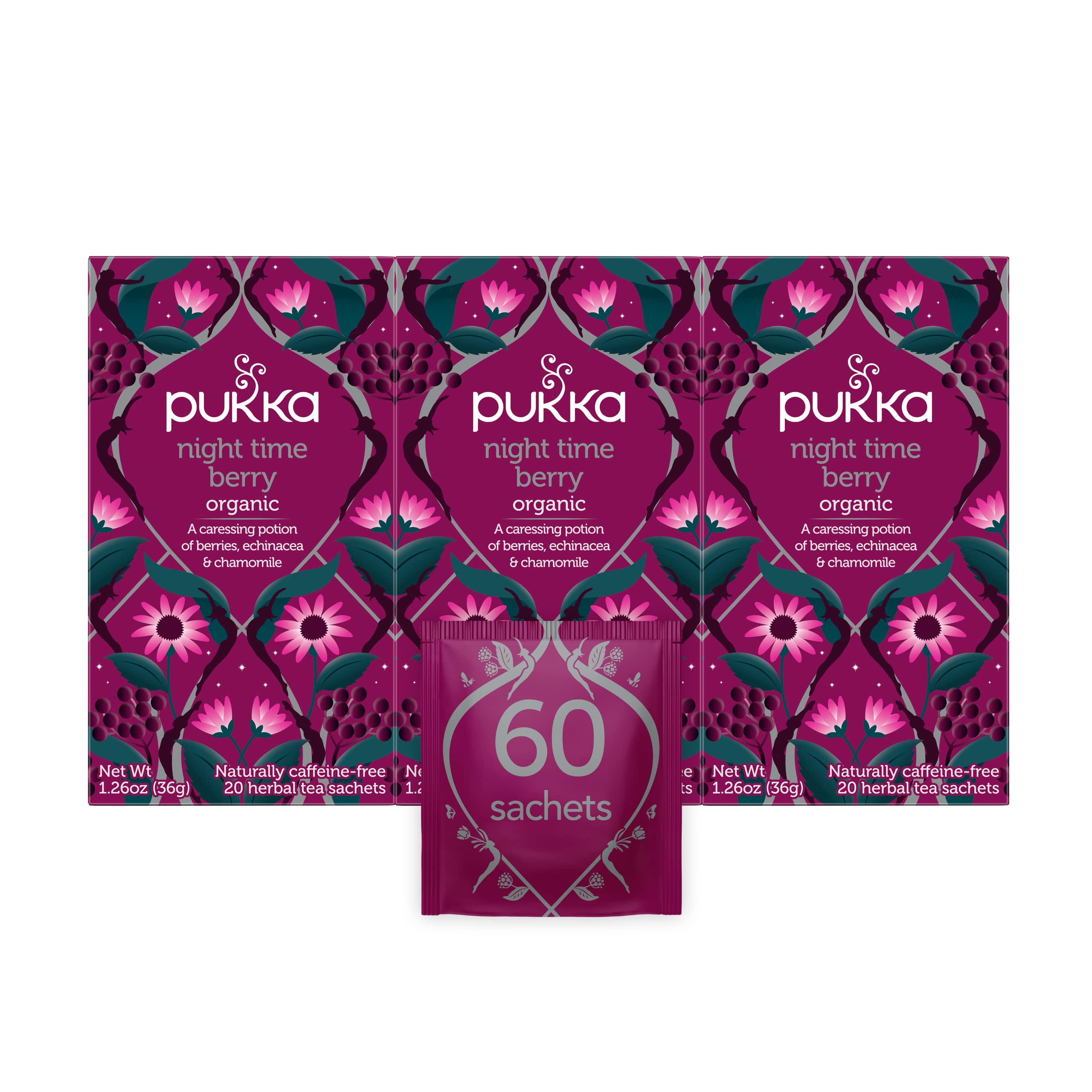 Pukka Night Time Berry: bolsitas de té para una noche tranquila sin cafeína