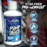 Pump Sauce preentrenamiento sin cafeína, ideal para combinar con otros productos.