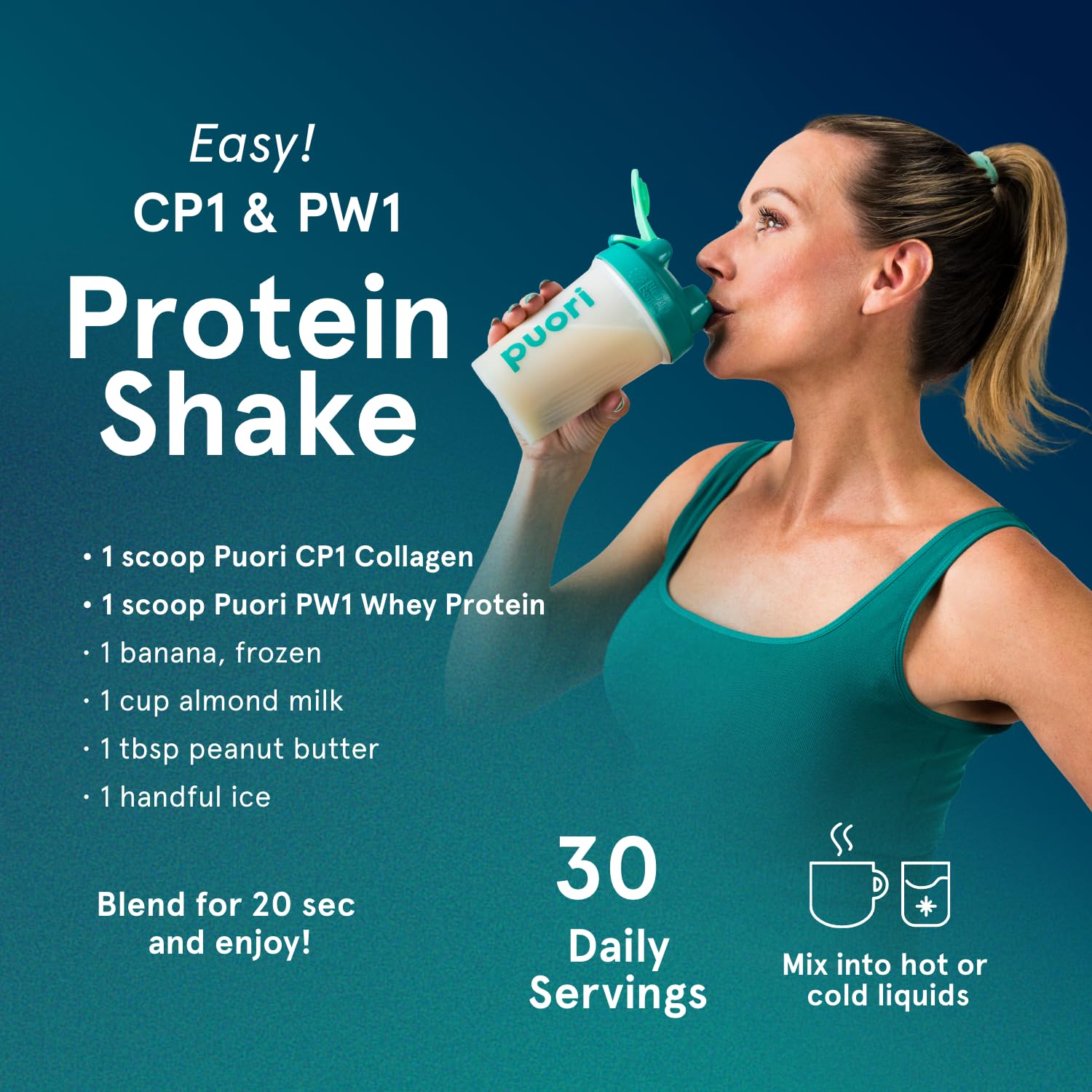 Bebida fría con Puori CP1 y frutas para un batido nutritivo