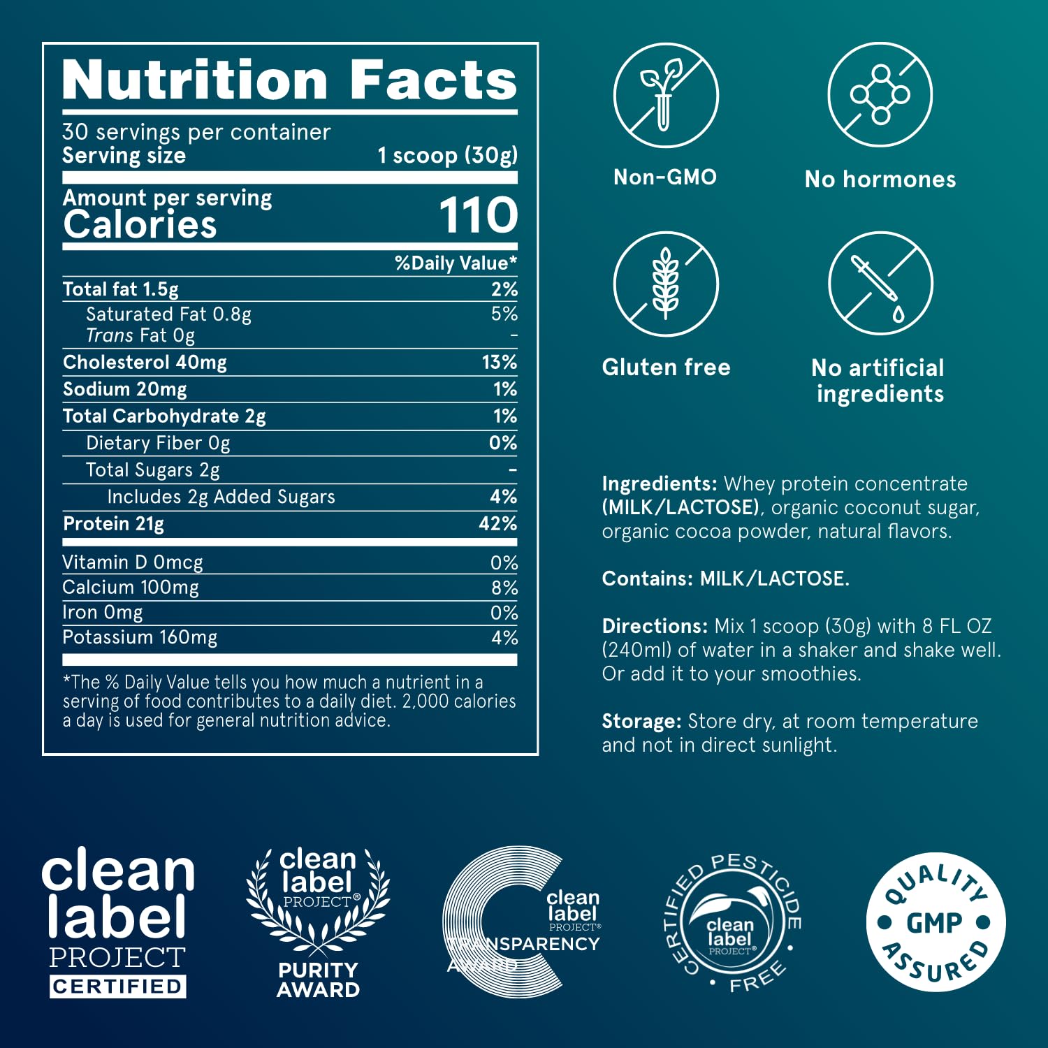 Puori PW1 con cacao orgánico y azúcar de palma de coco.
