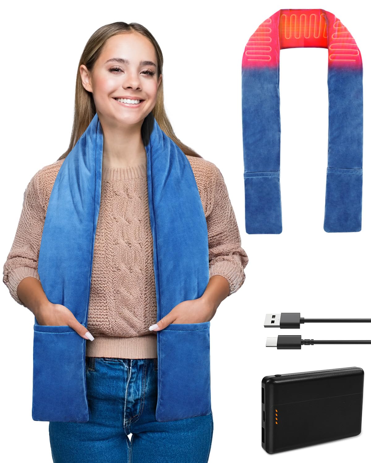 Bufanda eléctrica Pupdumm para cuello azul, confort cálido para días fríos.