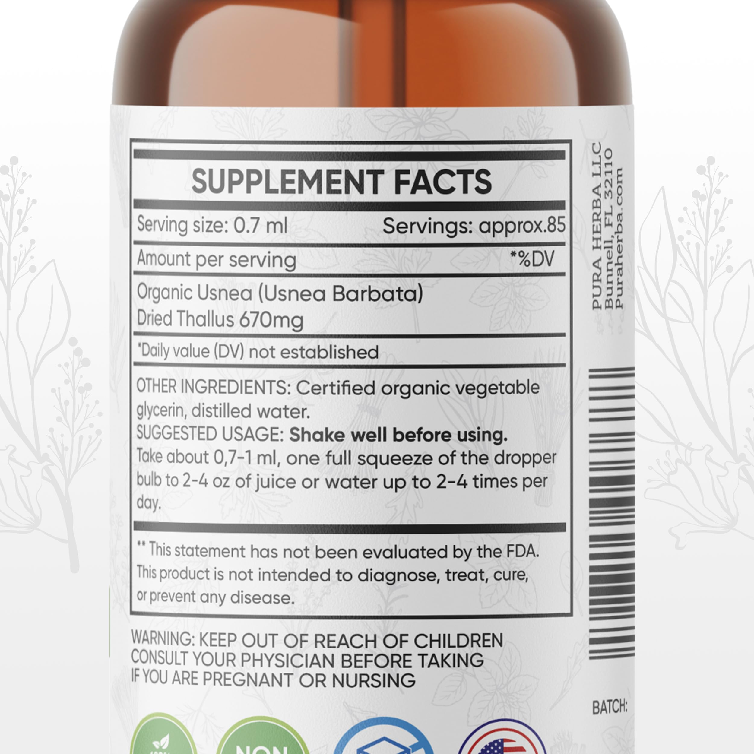 Pura Herba Usnea – fabricación en EE. UU. con GMP