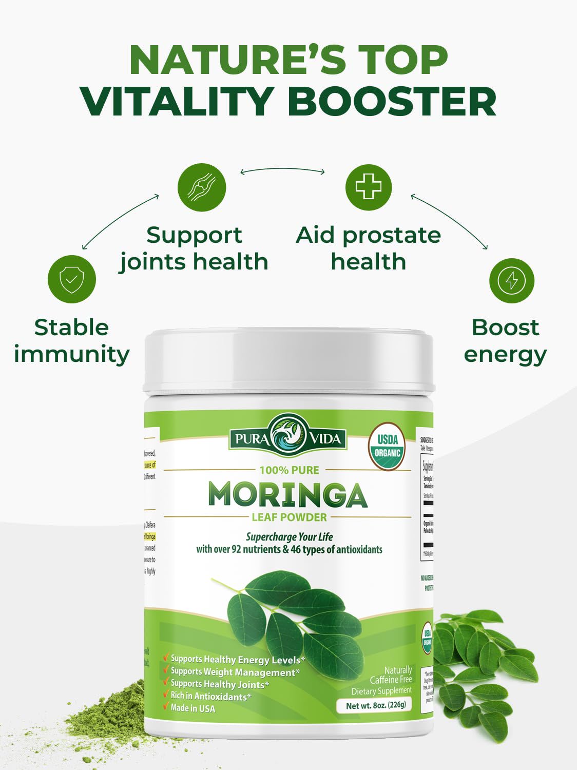 PURA VIDA MORINGA: certificados de laboratorios independientes para seguridad.