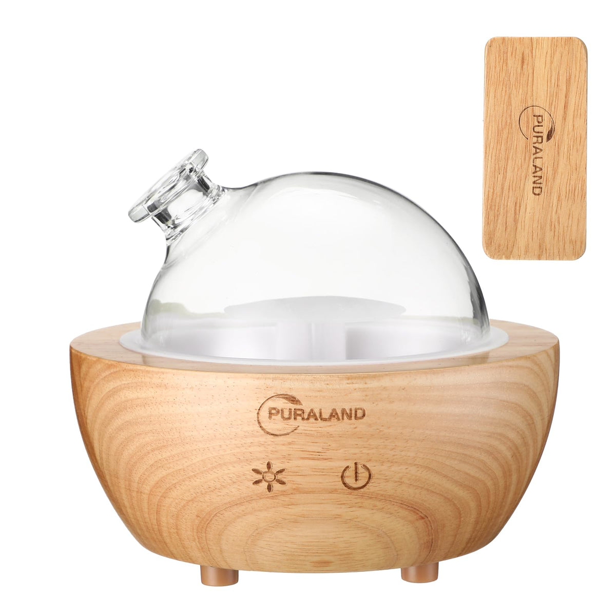 PURALAND difusor vidrio-madera en mesa, aroma constante y elegante.