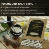 PURANGURU Kashi Vibhuti Tilak en frente, uso ceremonial Tripundra para adoración diaria.