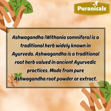 Puranicals Ashwagandha Premium: cápsulas mostrando la dosificación de 800 mg por porción.