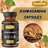 Puranicals Ashwagandha Premium: etiqueta legible para confirmar sin gluten y sin OGM.