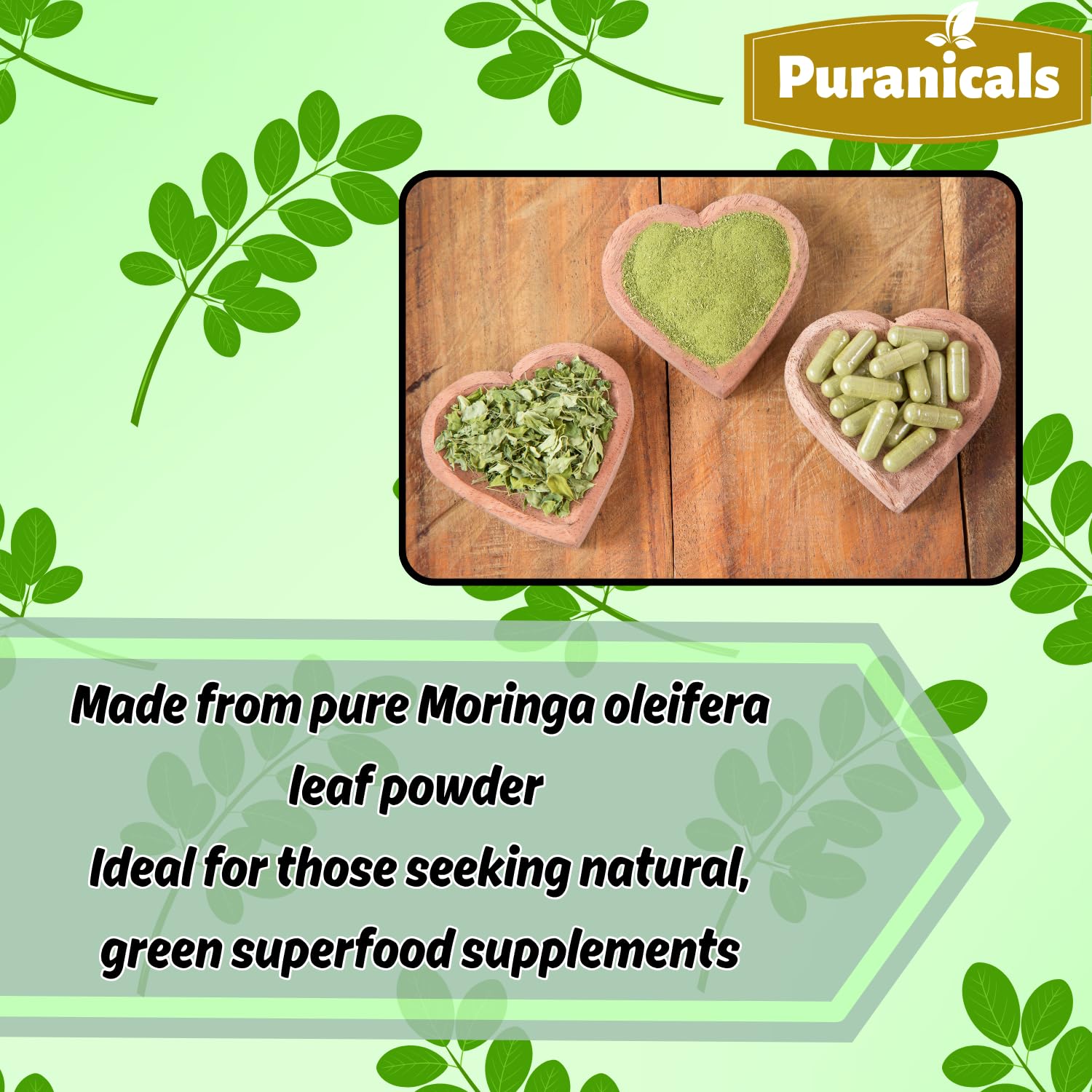 Puranicals Moringa Premium 600 mg por porción para ingesta diaria.