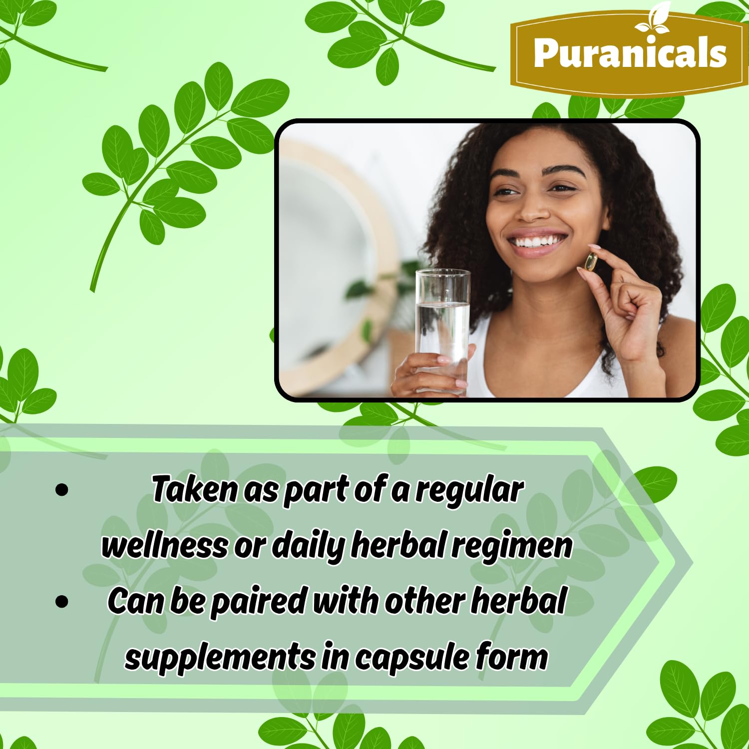Envase compacto de Puranicals Moringa Premium para viajar.