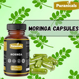 Puranicals Moringa Premium etiqueta frontal, información clara de ingredientes.