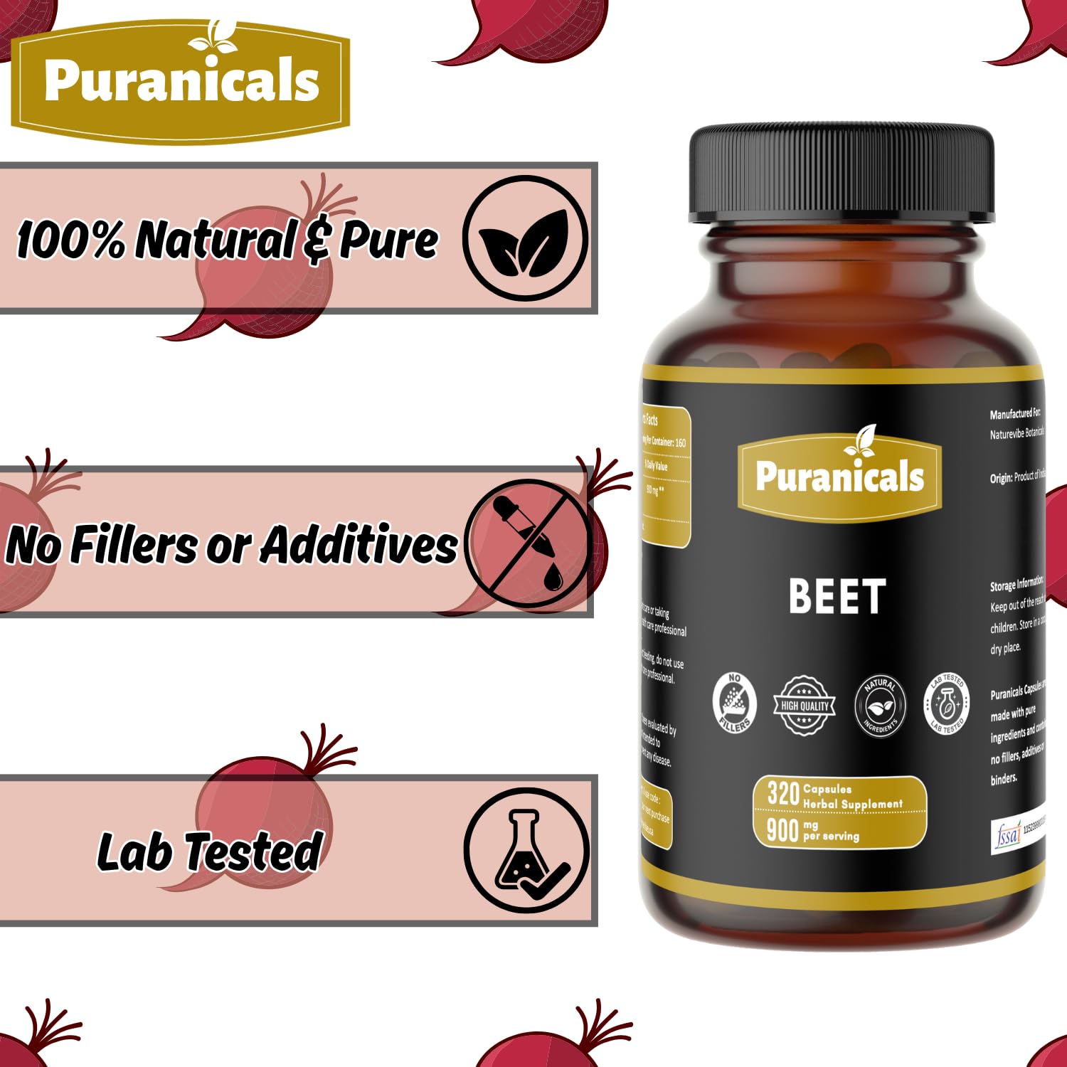 Puranicals Beet Premium envase de nutrición para vida activa.