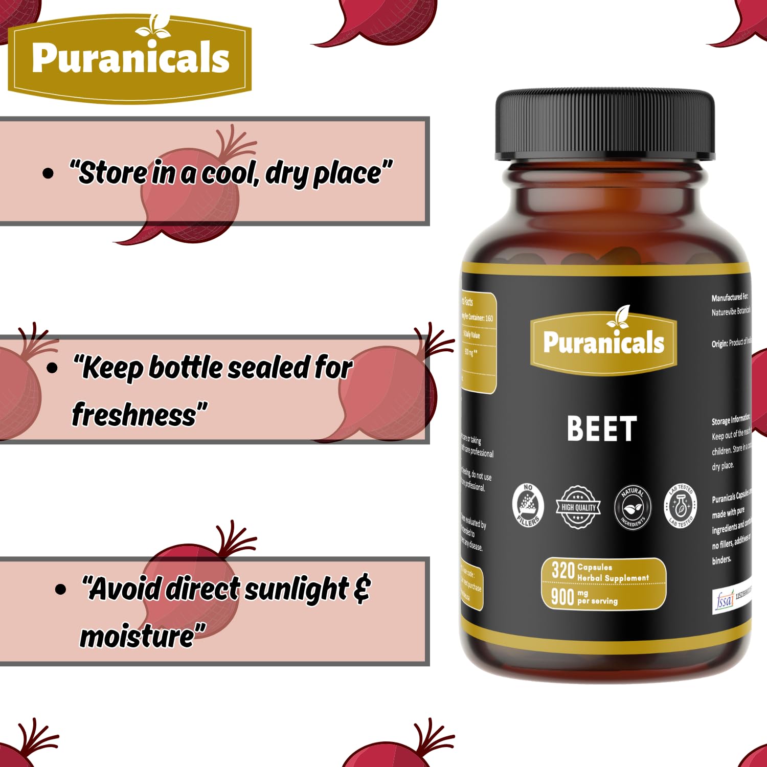Puranicals Beet Premium textura de polvo y cápsulas.