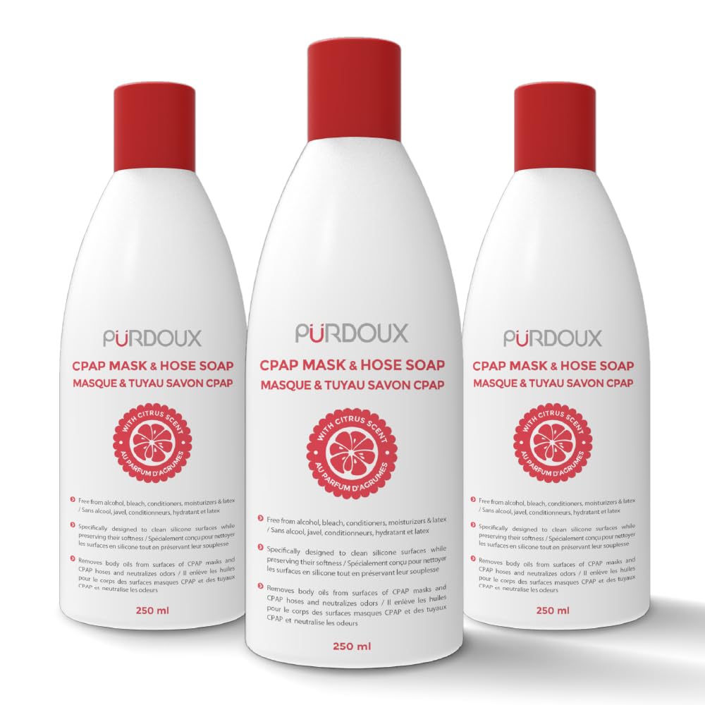 Purdoux CPAP, botellas 250 ml, limpieza suave para mascaras y mangueras.