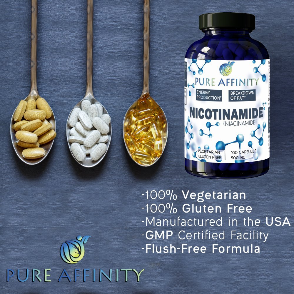 Pure Affinity Nicotinamida: frasco frente para consulta rápida de beneficios.