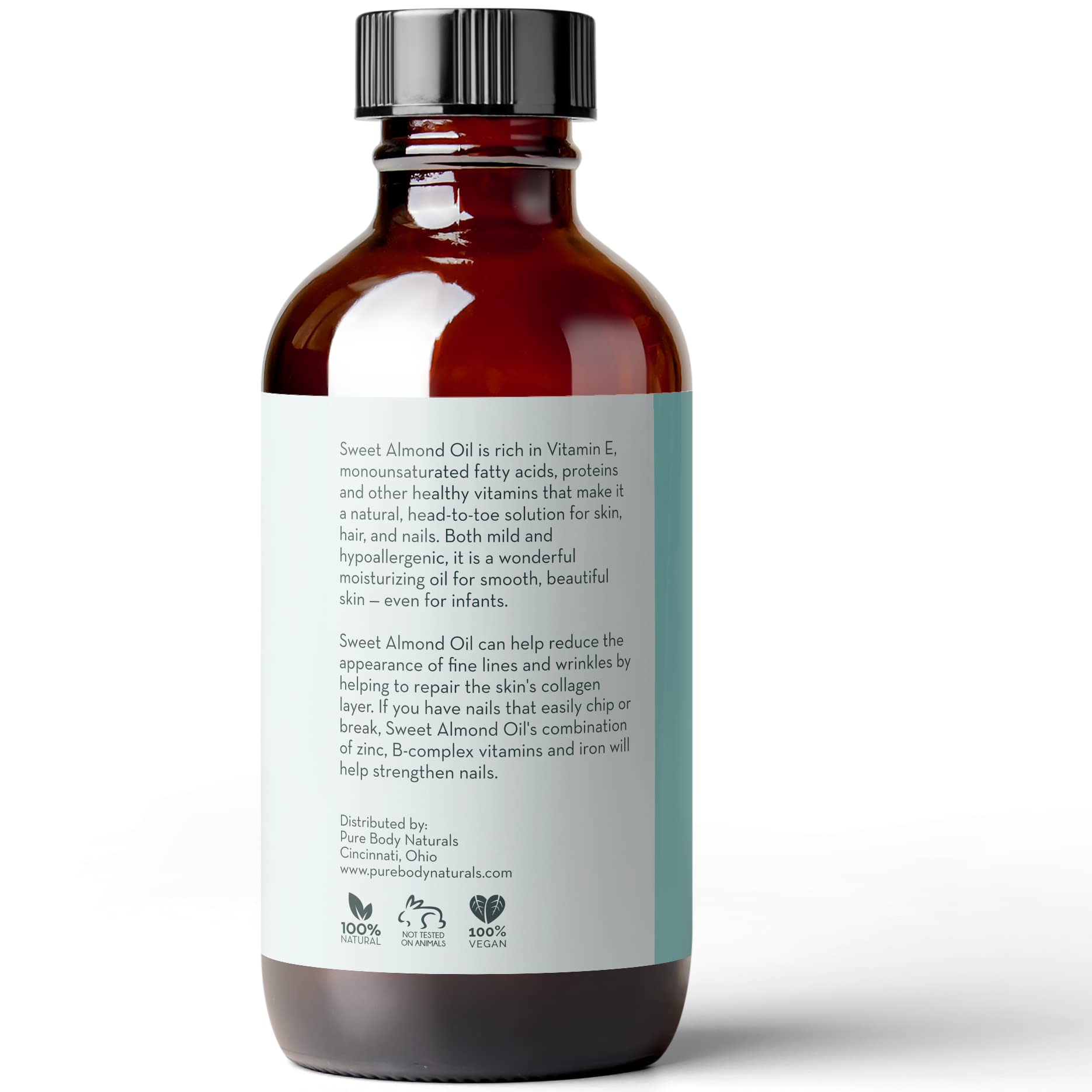 Pure Body Naturals Aceite de Almendras Dulces, uso facial suave para una piel fresca.