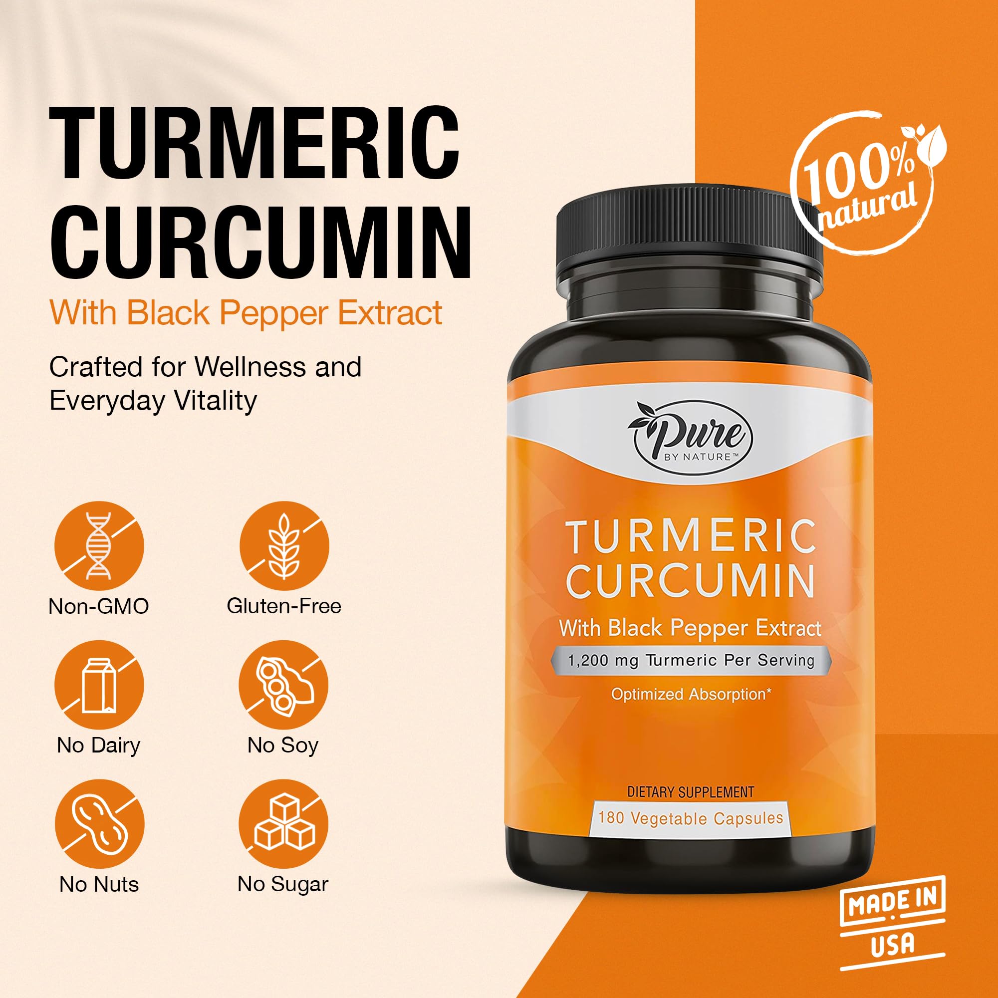 Cápsulas Pure By Nature Curcumina 10 mg para uso diario.