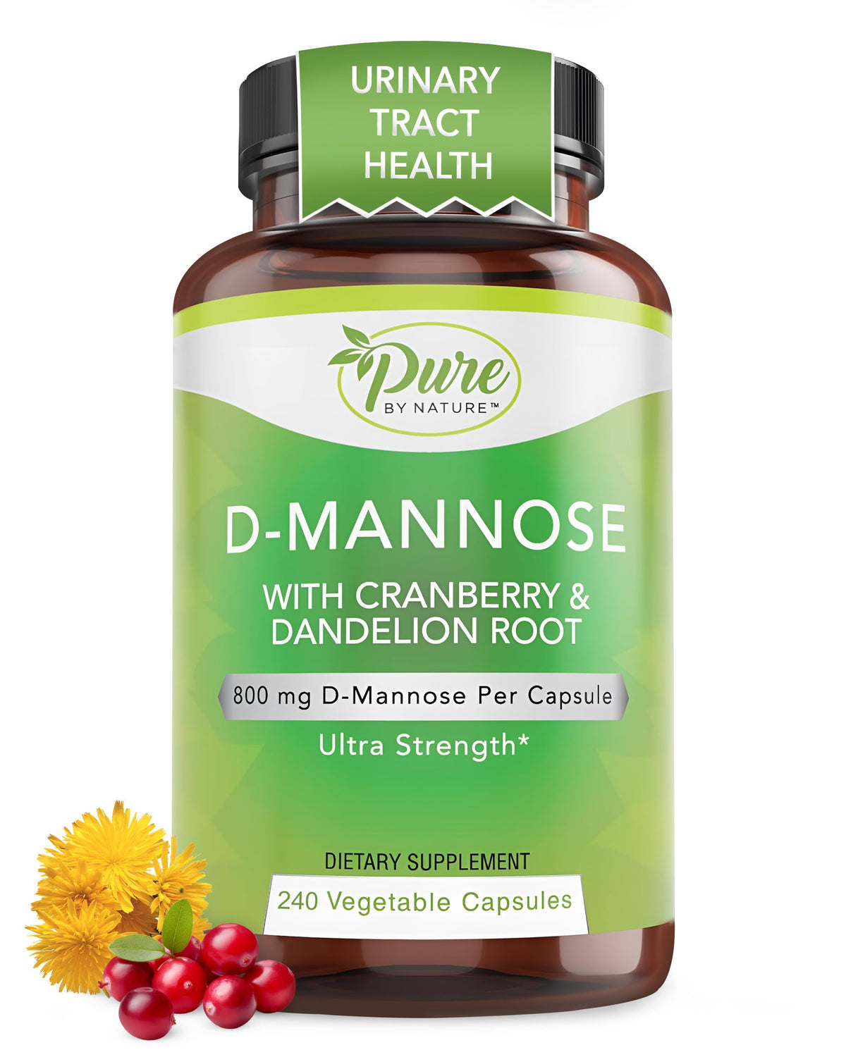 Pure By Nature cápsulas D-Mannosa 600 mg con arándano para apoyo urinario.