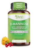 Pure By Nature cápsulas D-Mannosa 600 mg con arándano para apoyo urinario.