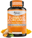 Botella de Pure By Nature Curcumina con pimienta negra para absorción mejorada.
