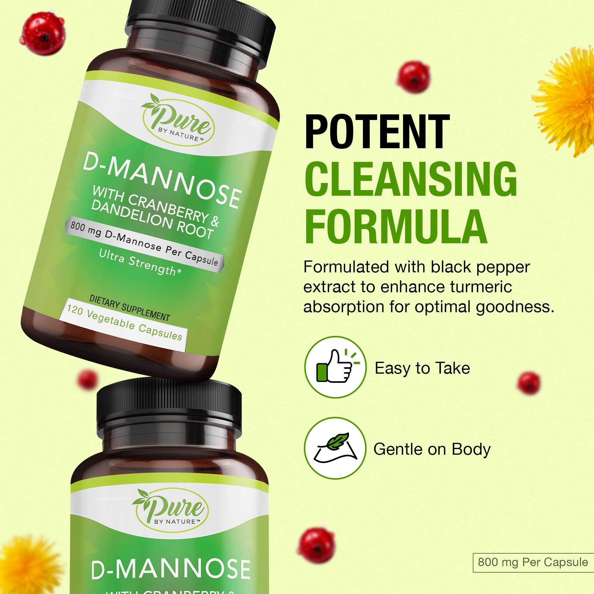 Cápsulas de Pure By Nature D-Mannose listas para consumo diario.