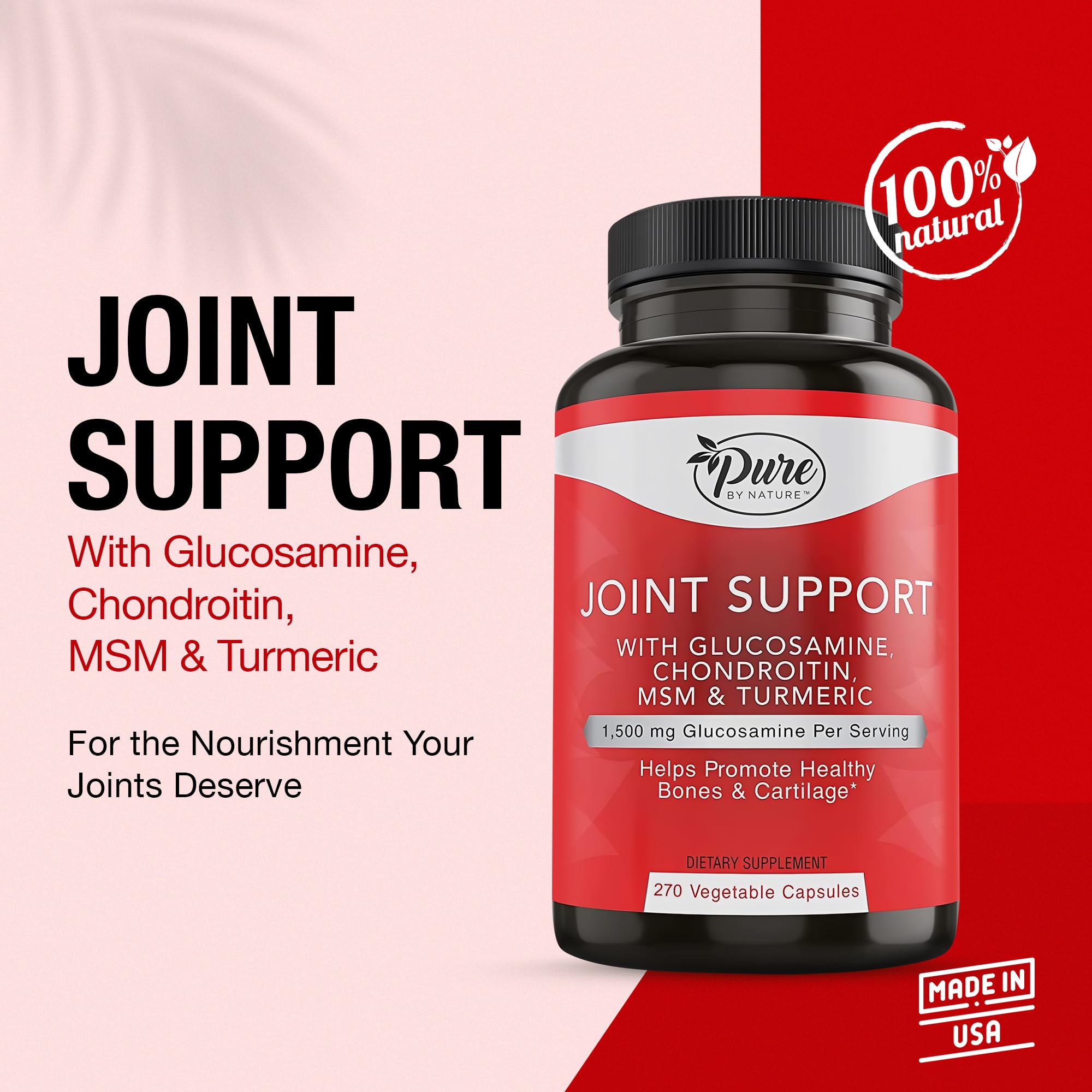 Pure By Nature Joint Support: etiqueta de ingredientes con la fórmula clave para articulaciones.