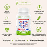 Etiqueta de Pure Care Pro Tryglicare apta para dietas vegan, halal y kosher.