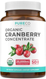 PURE CO cápsula arándano orgánico 500 mg para soporte urinario.