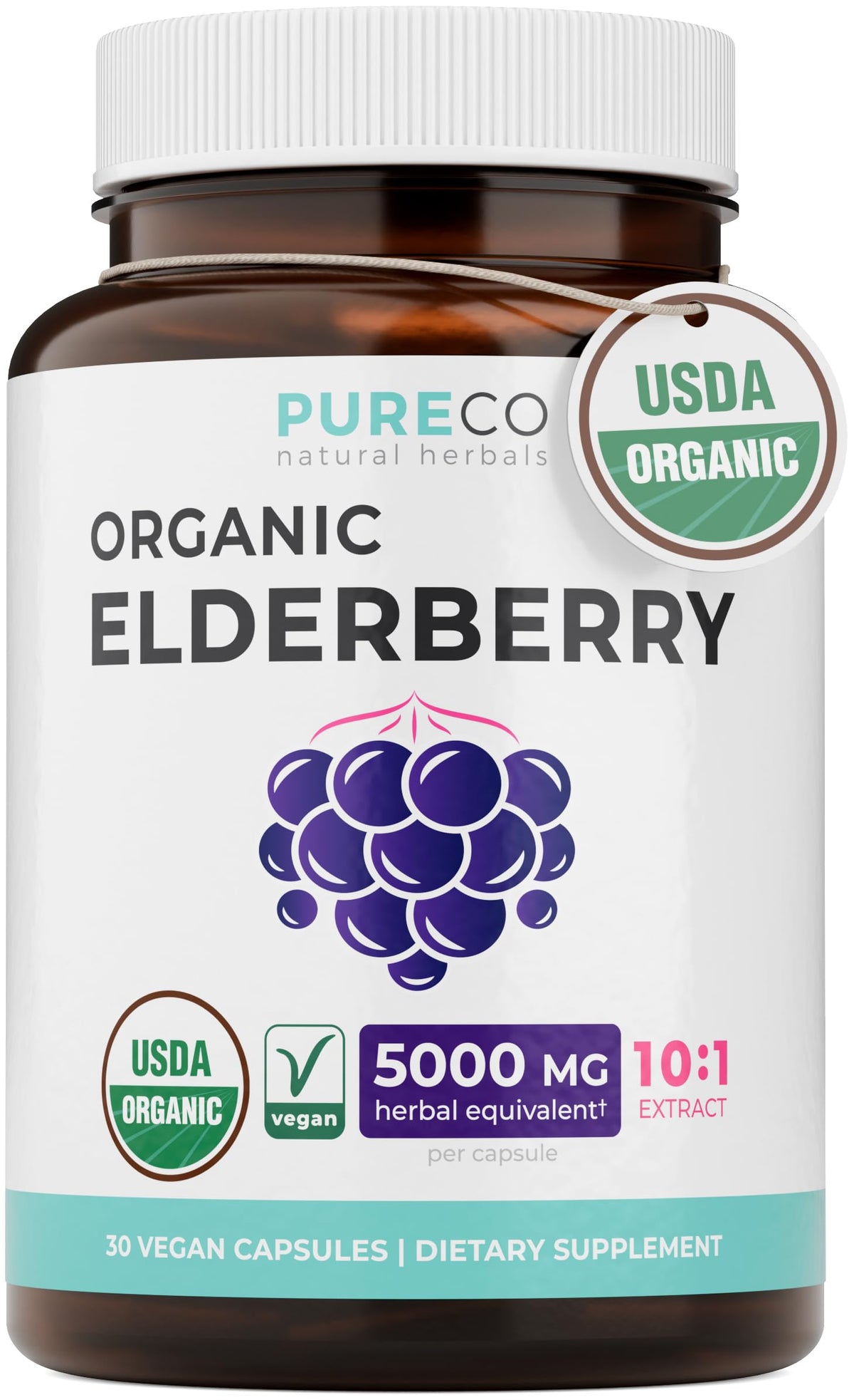 PURE CO cápsula de saúco orgánico, para apoyo inmune